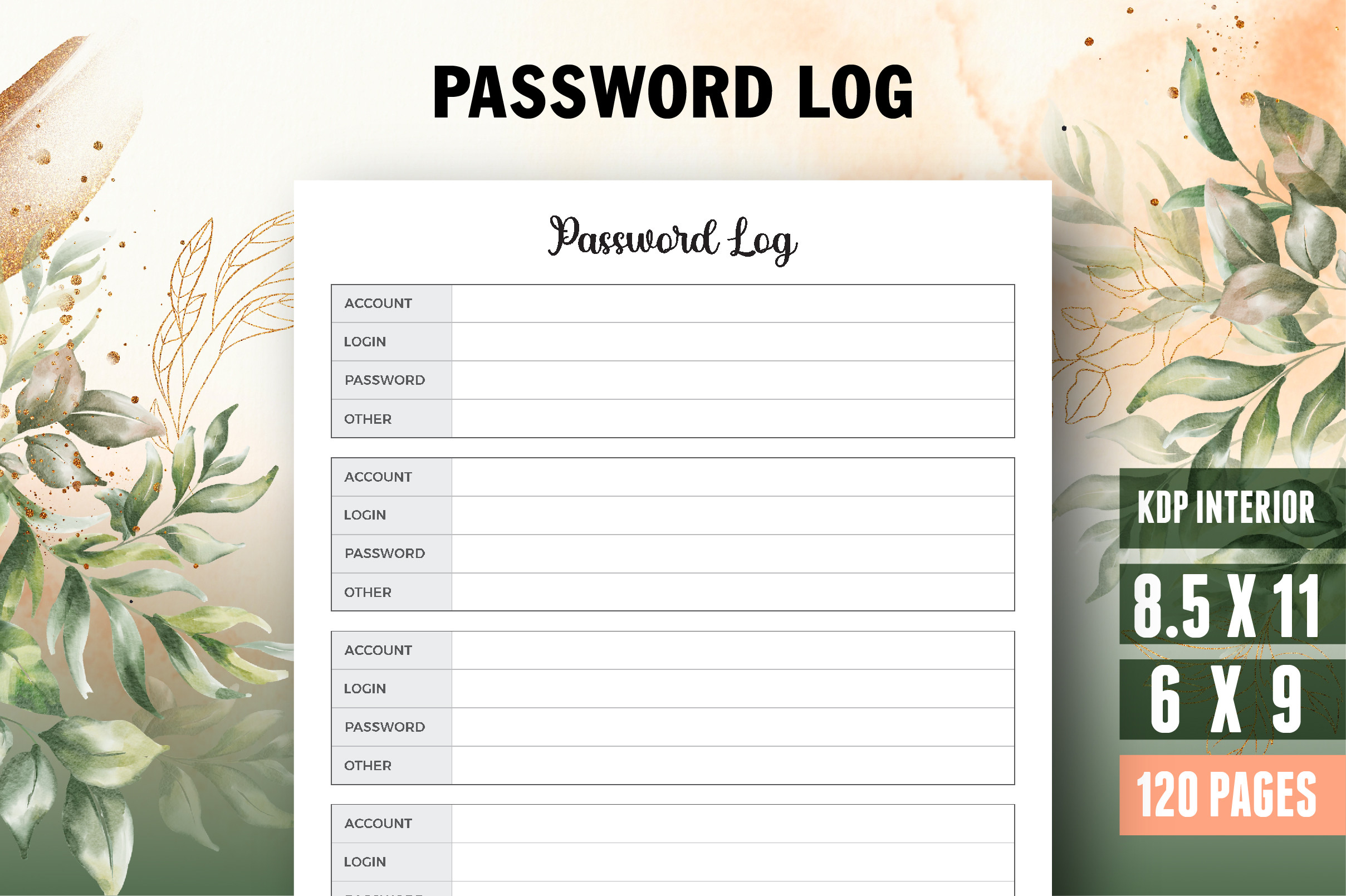 password log templates: 120-Page Password Log in Two Paper Sizes