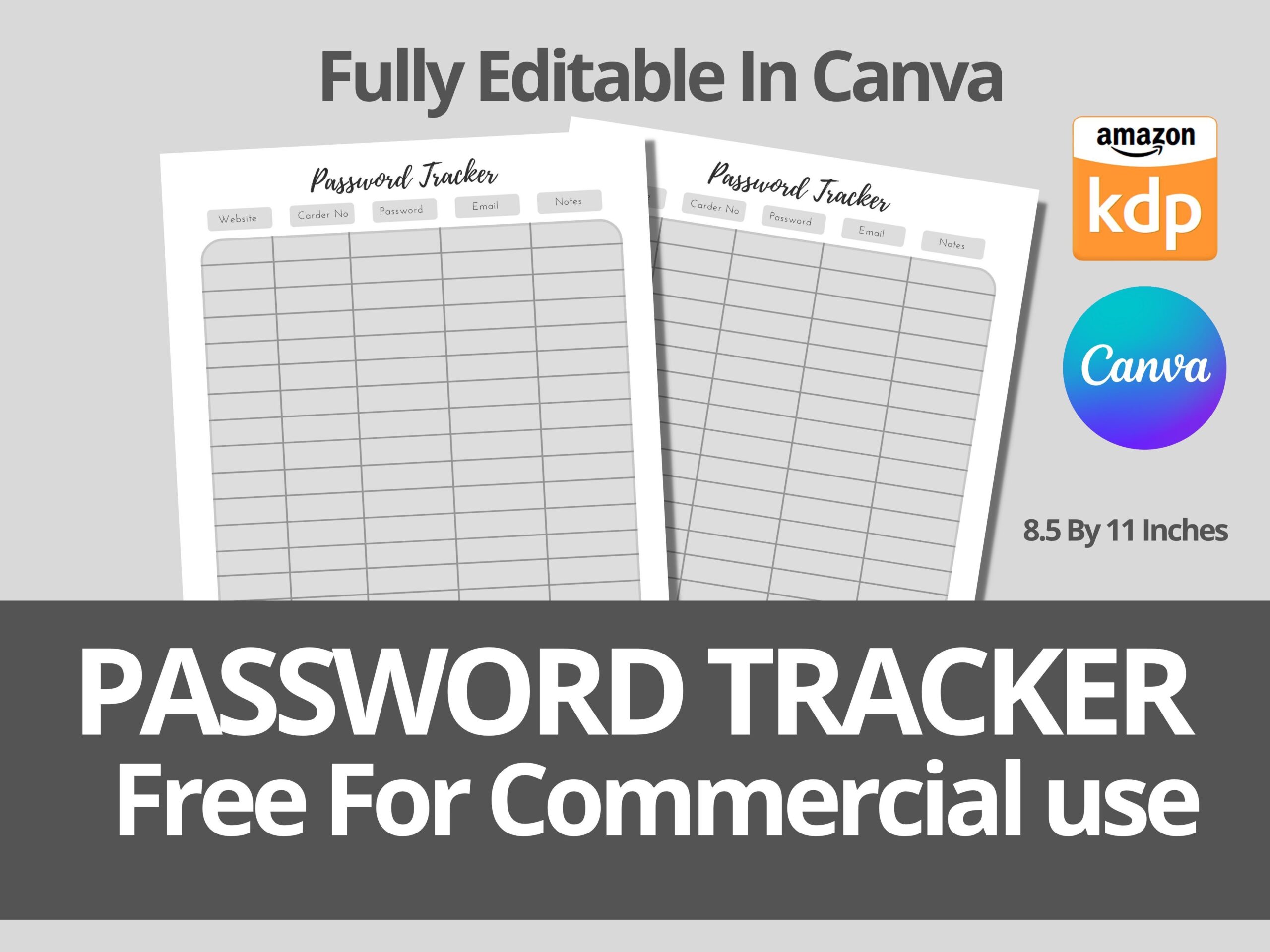 password log templates: 100-Page Canva Password Logbook with Front Cover