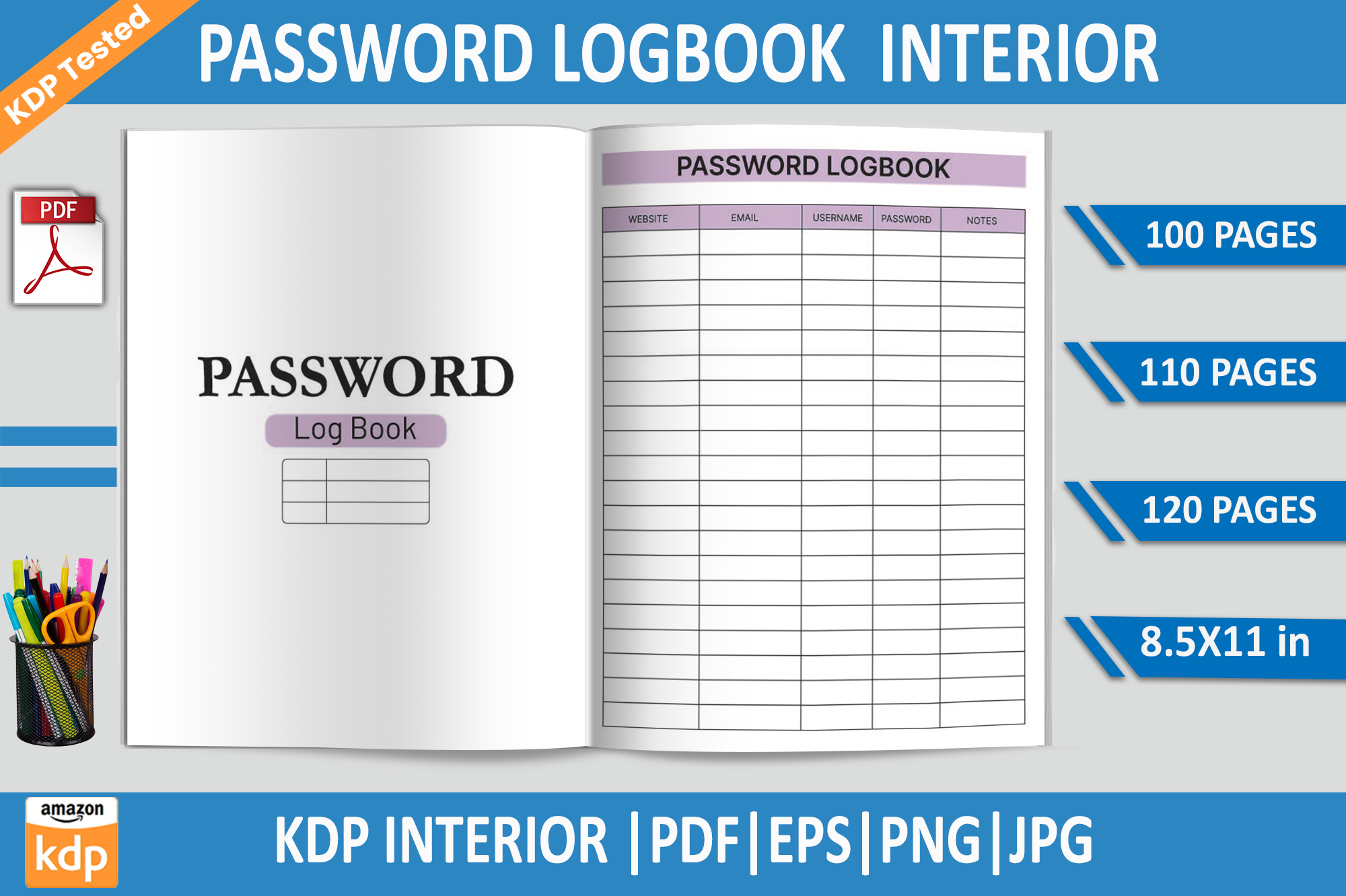 password log templates: Password Logbook with Three PDF Page Counts by Educare