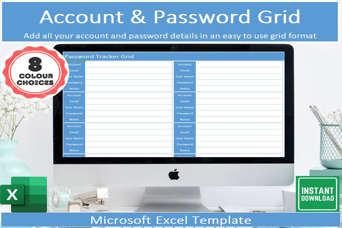 password log templates: Printable Account and Password Grid for Excel