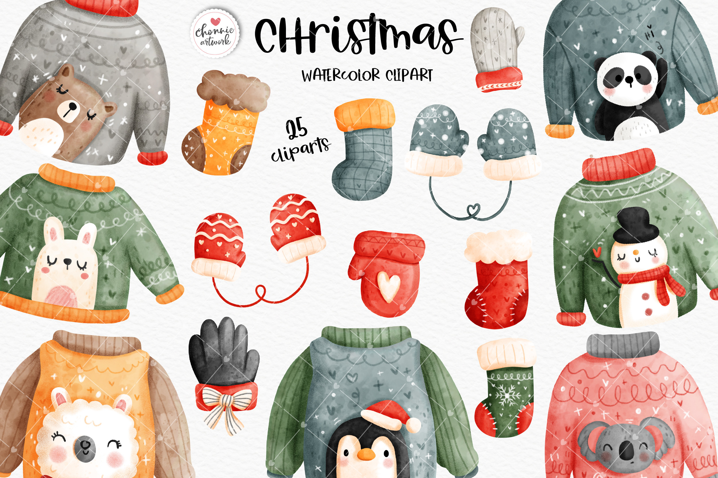 Christmas sweater stickers: 25 Ugly Christmas Sweater PNGs by Chonnieartwork