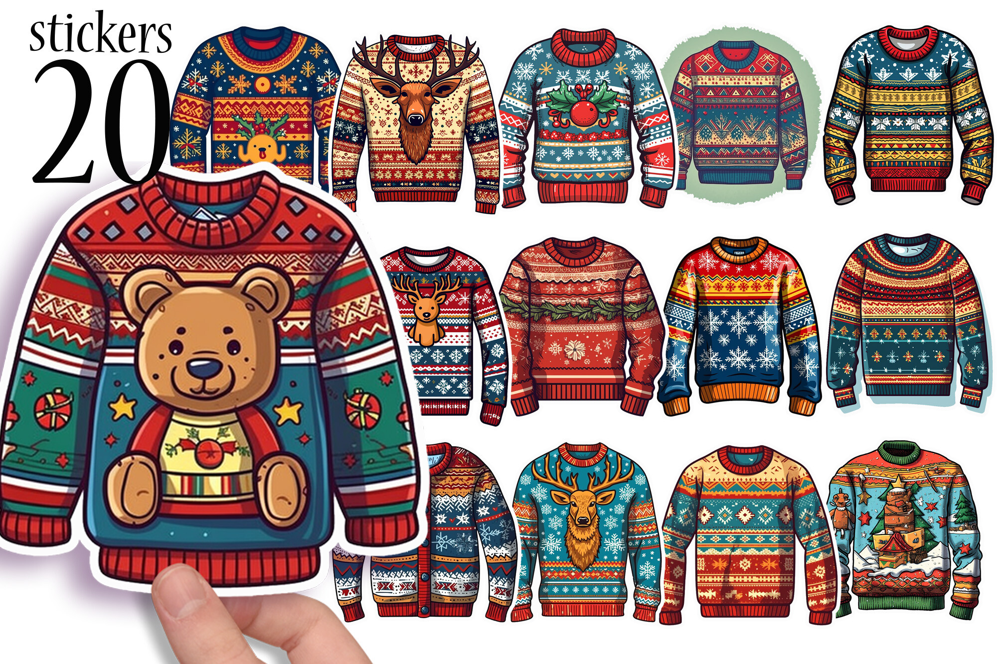 Christmas sweater stickers: Printable Ugly Christmas Sweater Sticker Sheets