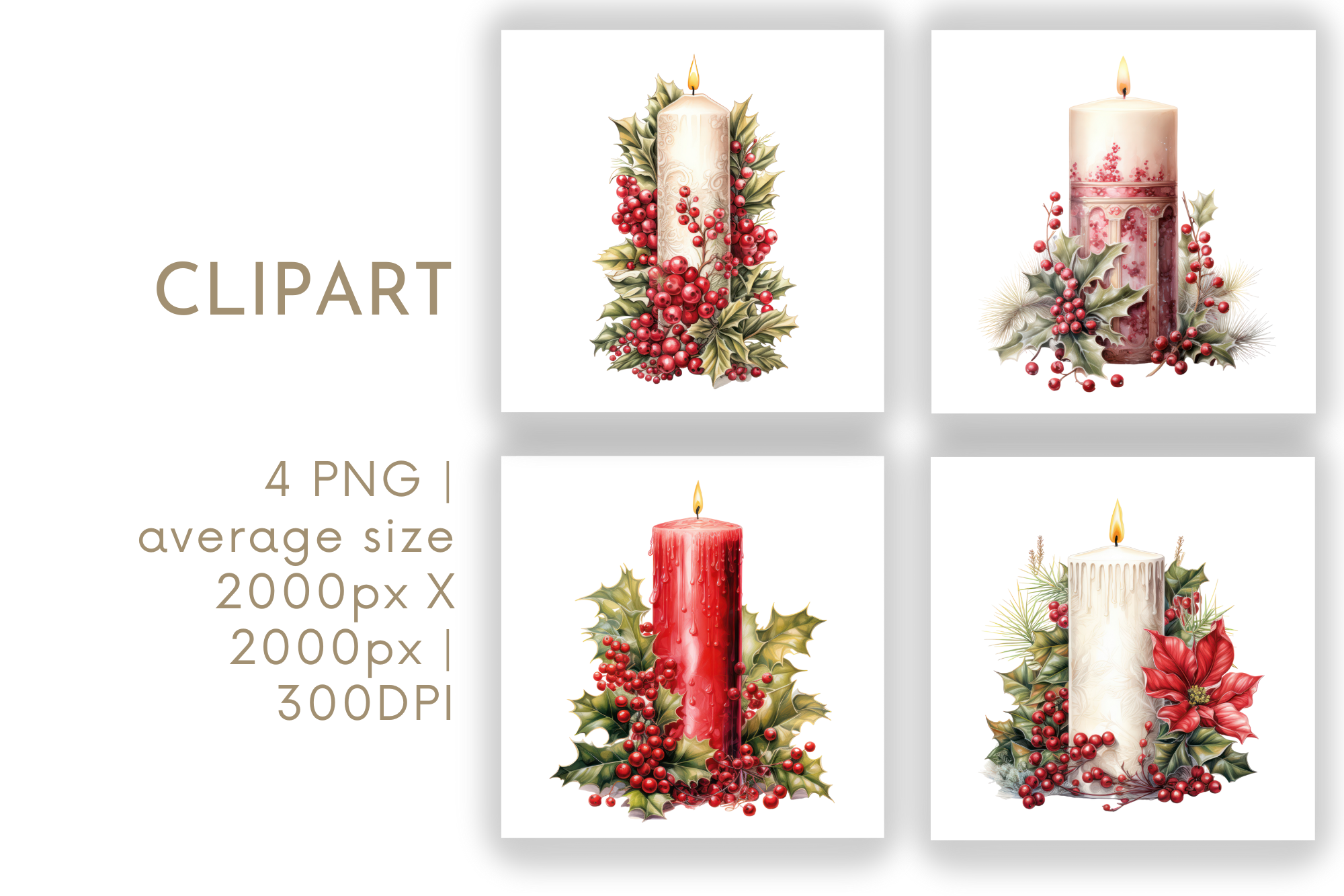 Christmas candle stickers: Four Watercolour Candles by Watercolour Lilley