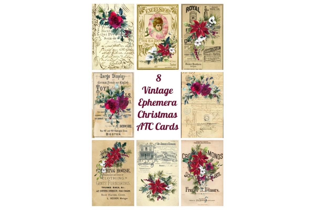 Christmas journal cards: Eight Vintage Christmas JPG Cards by Scrapbook Attic Studio