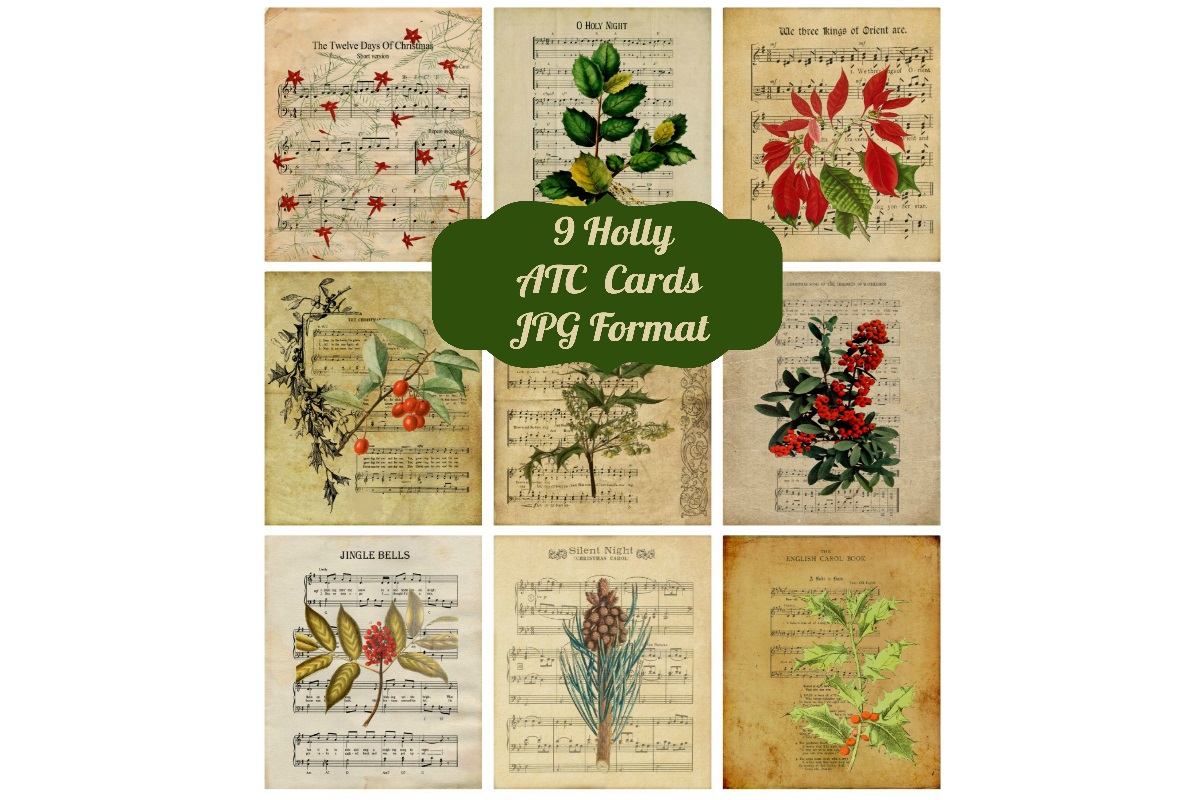 Christmas journal cards: Nine Vintage Christmas JPG Cards by Scrapbook Attic Studio