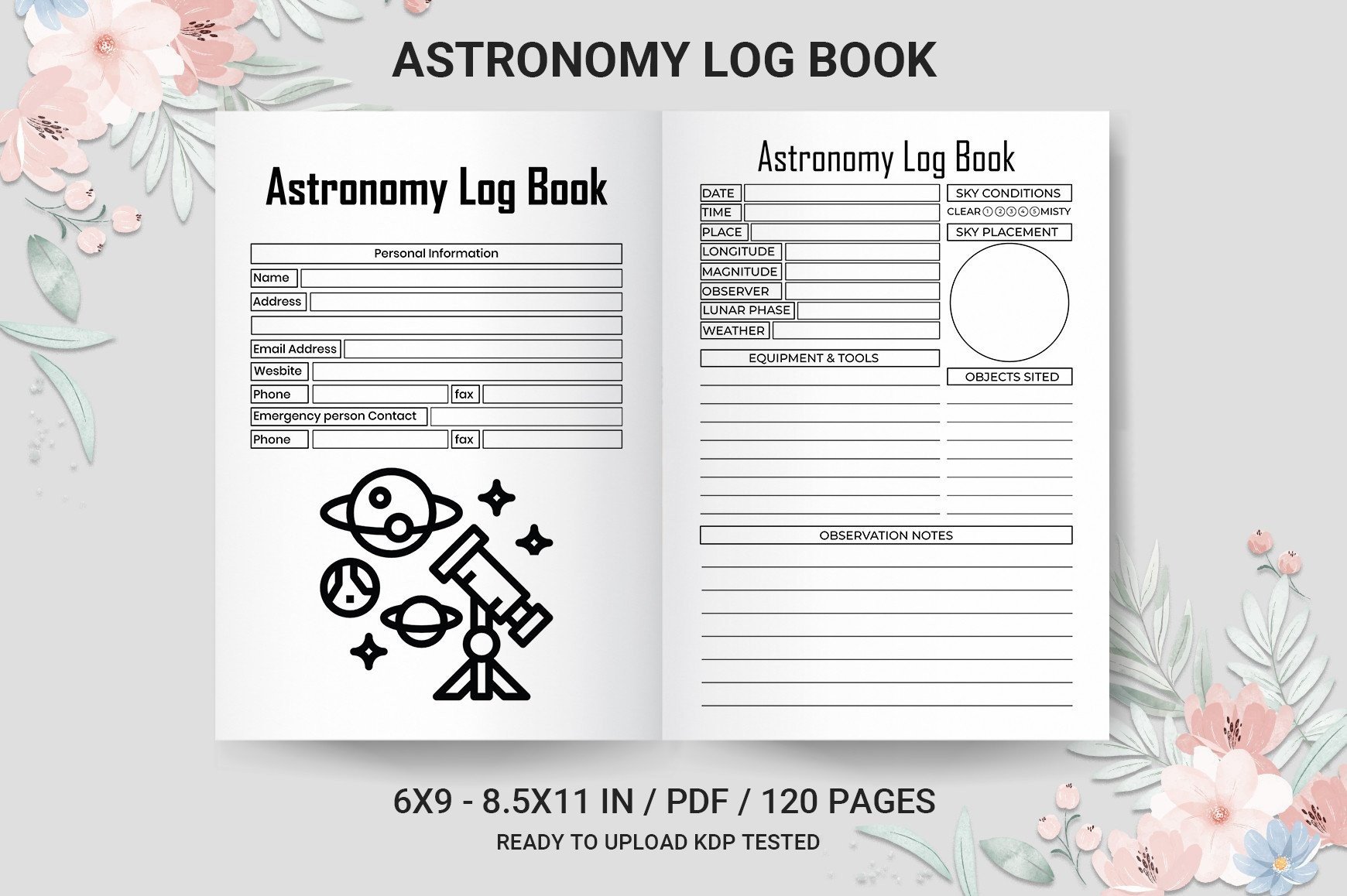 astronomy observation log templates: Two-Size 120-Page Log by skprintingpress