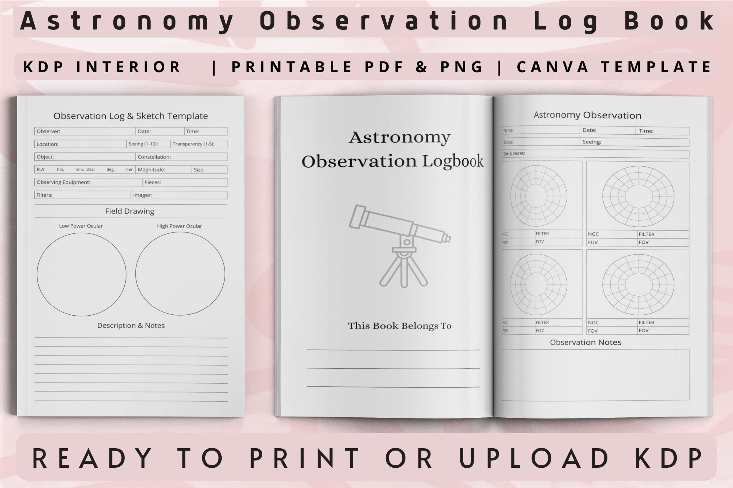 astronomy observation log templates: 121-Page Astronomy Log with Canva Source