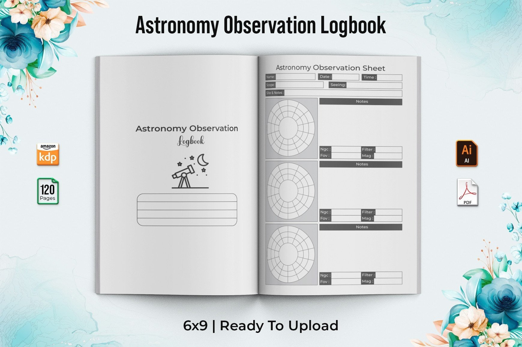 astronomy observation log templates: 120-Page Bleed Interior by Mondolsgraphic