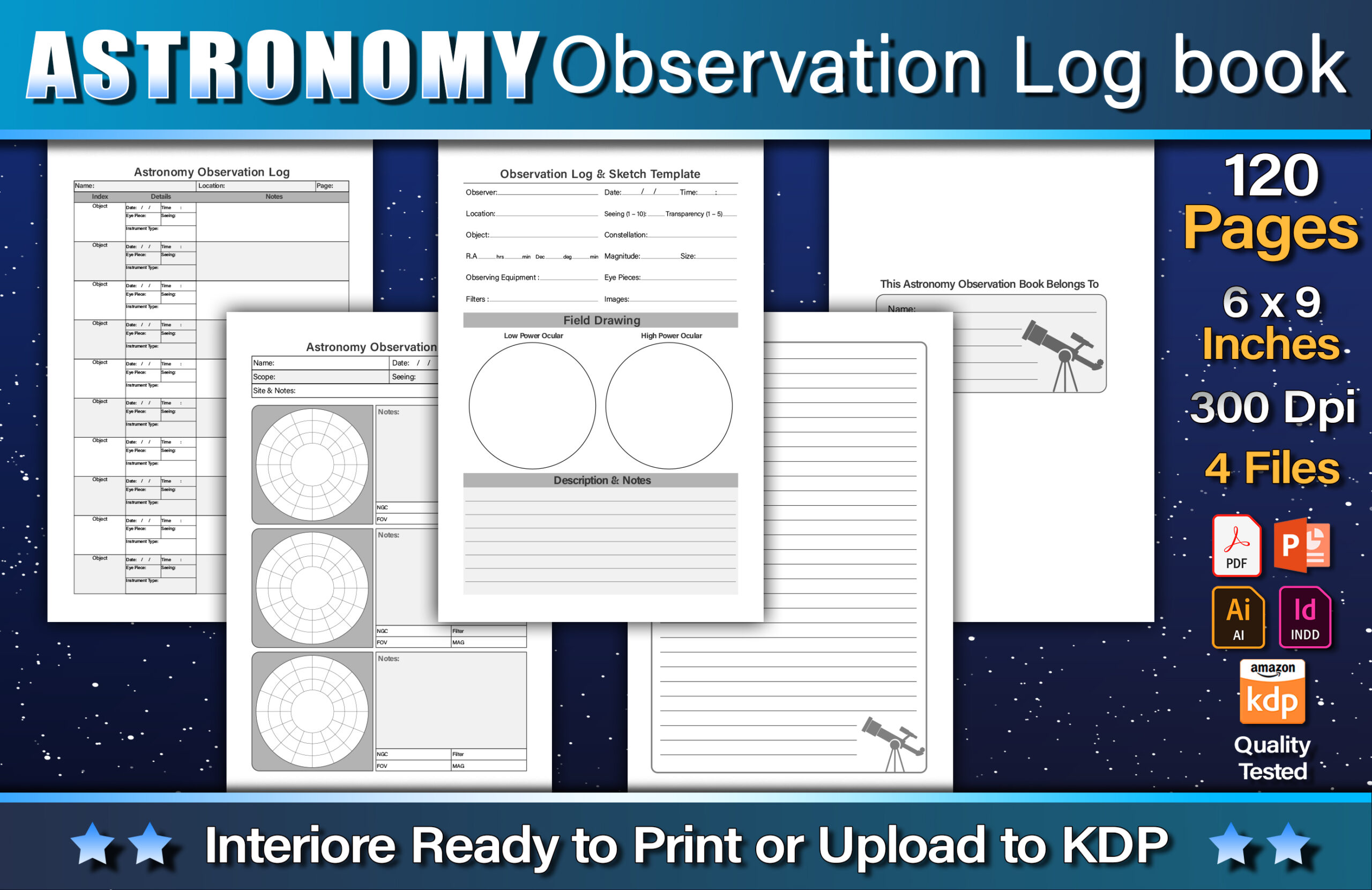 astronomy observation log templates: Detailed Observation and Sketch Templates by KDP ID