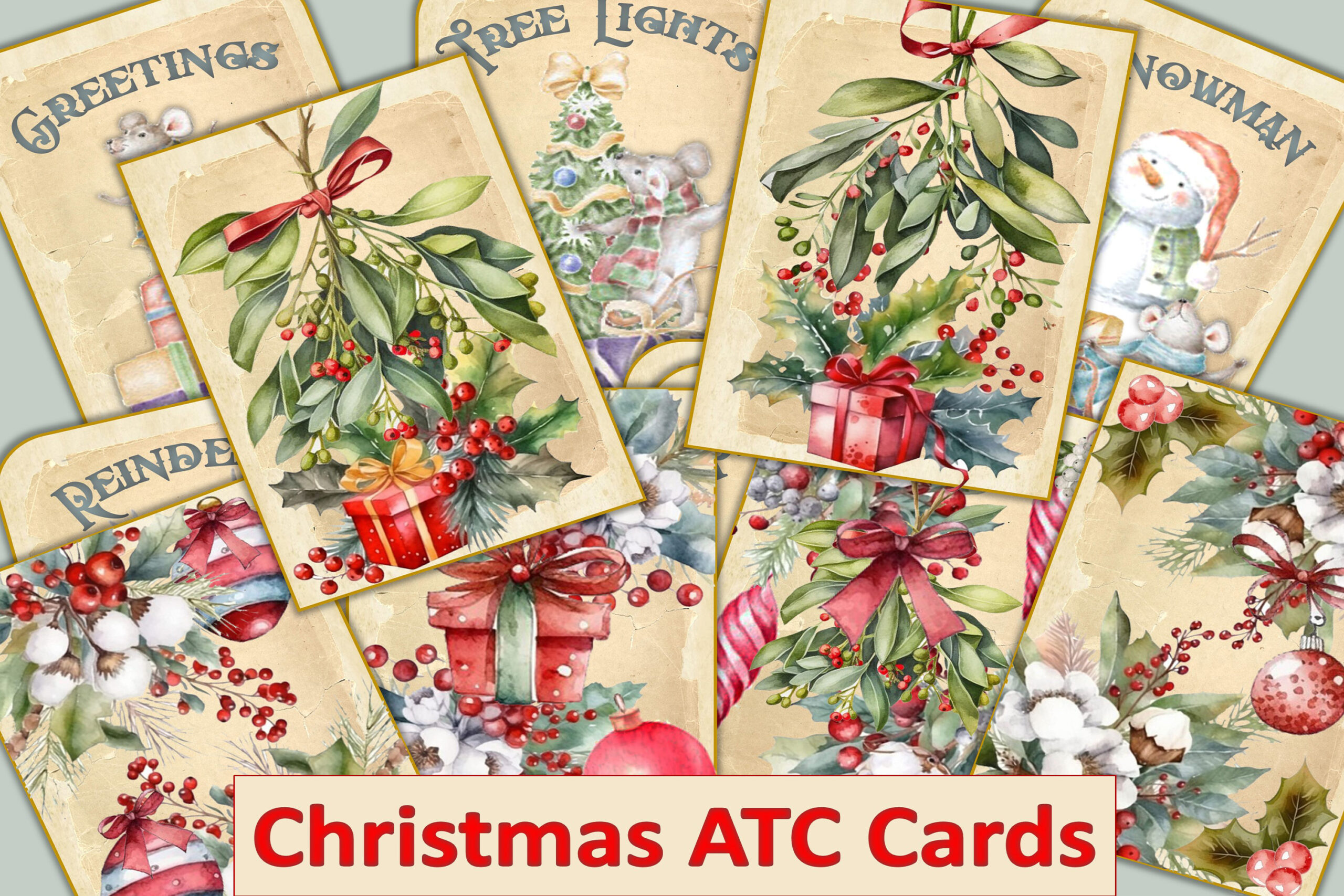 Christmas journal cards: 12 Vintage ATC Cards by The Paper Princess