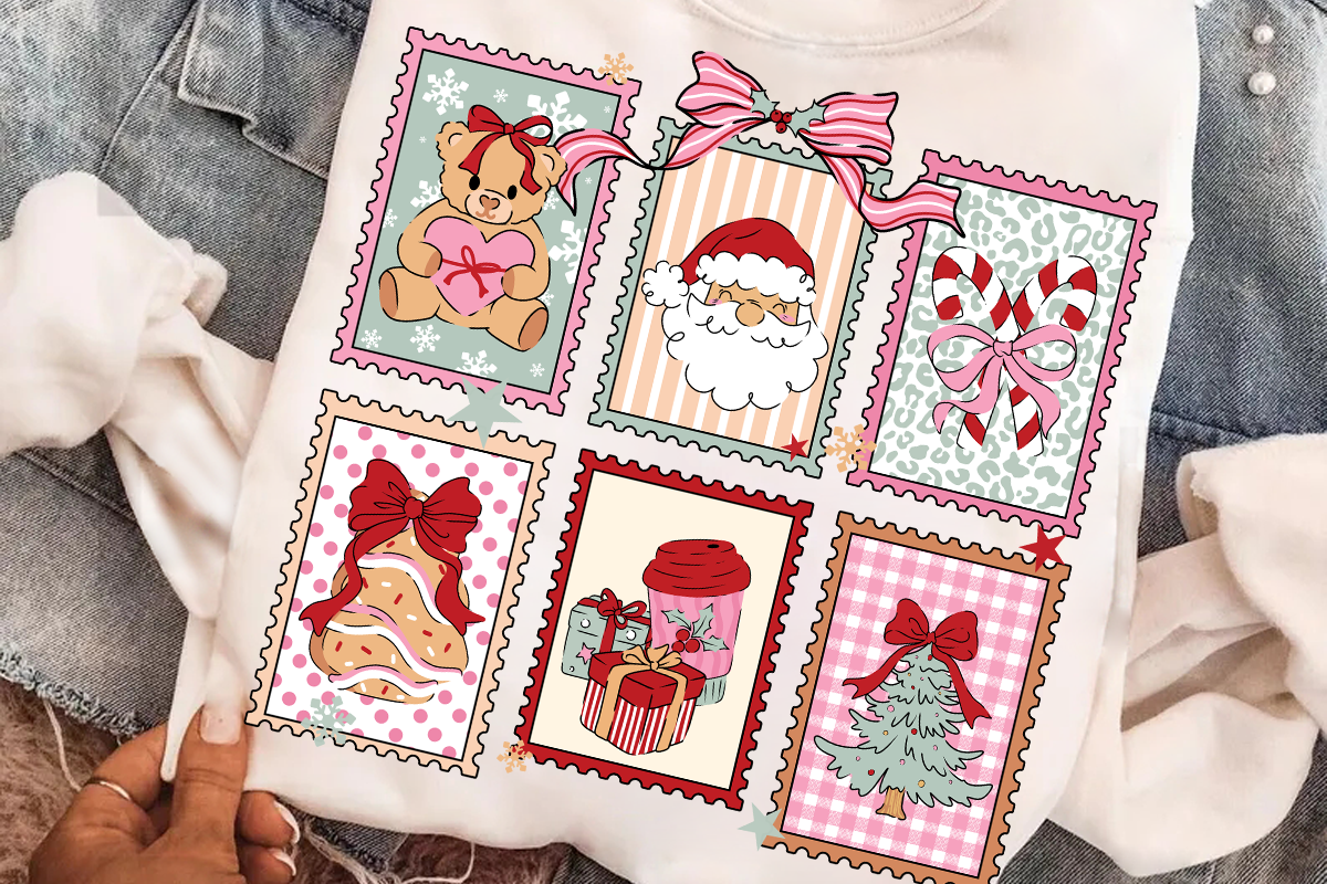 Christmas postage stickers: Cute Retro Christmas Postage Artwork by Hello December