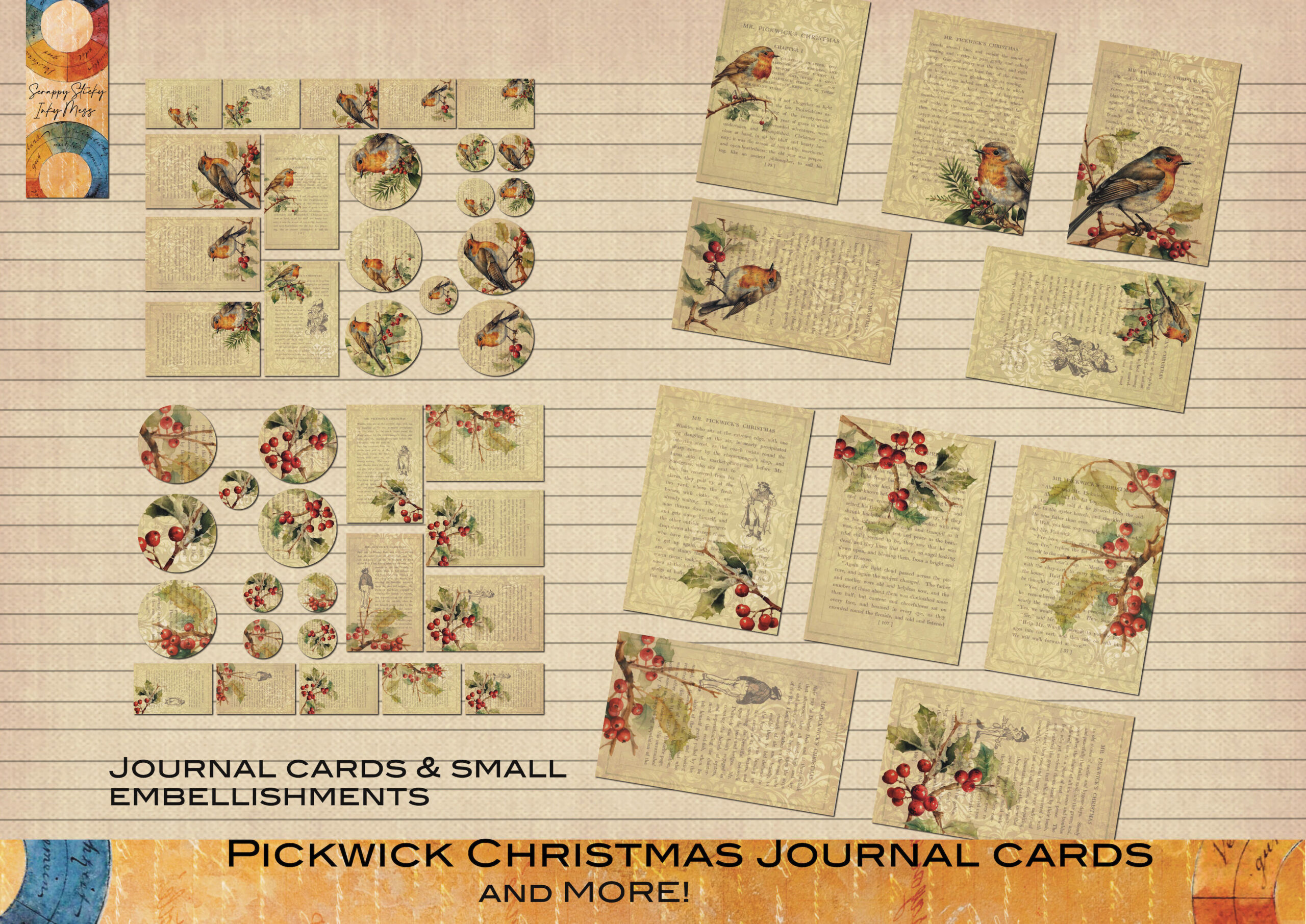 Christmas journal cards: Pickwick Christmas Journal Cards and Embellishments