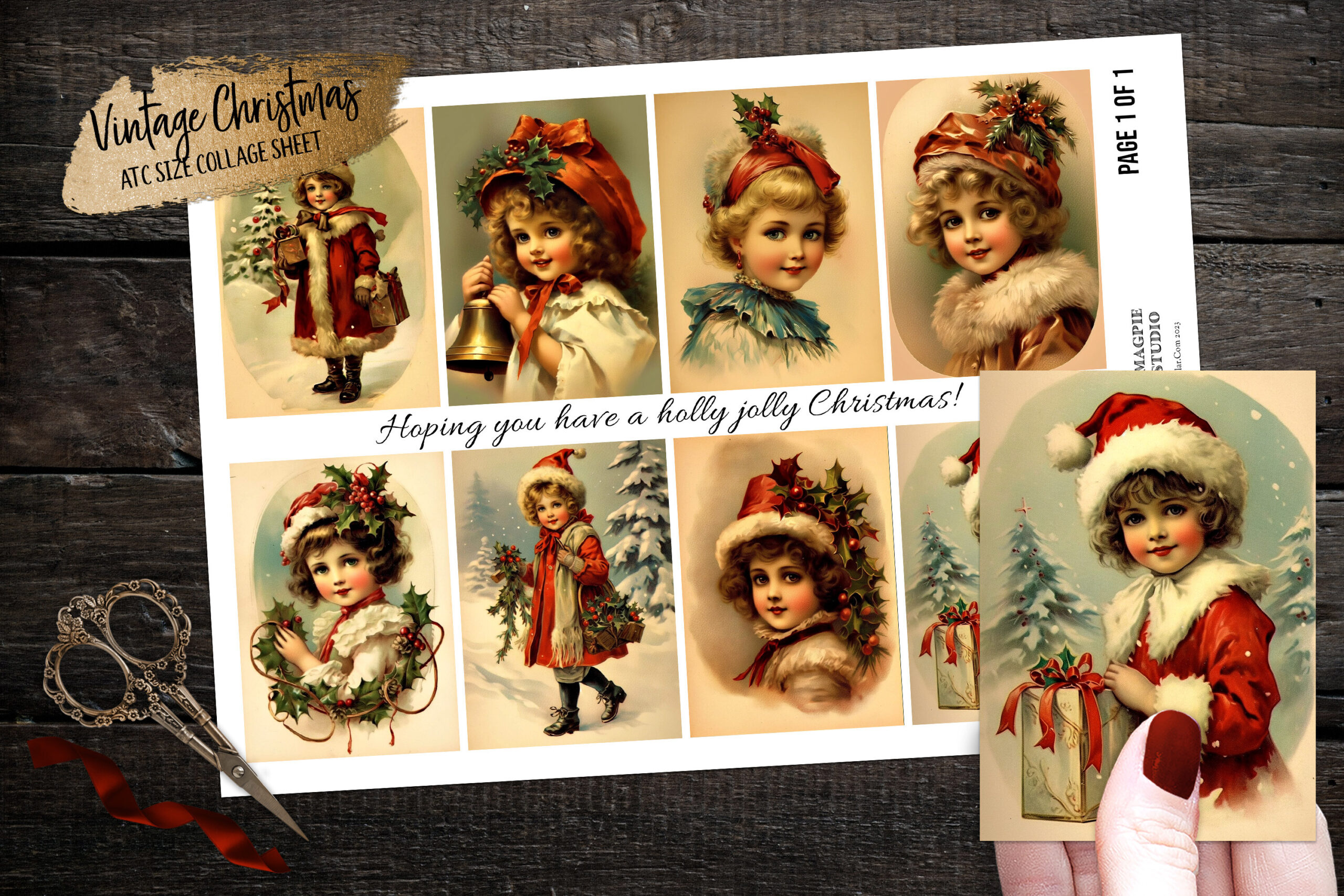 Christmas journal cards: Vintage Christmas Girl ATC Collage Sheet