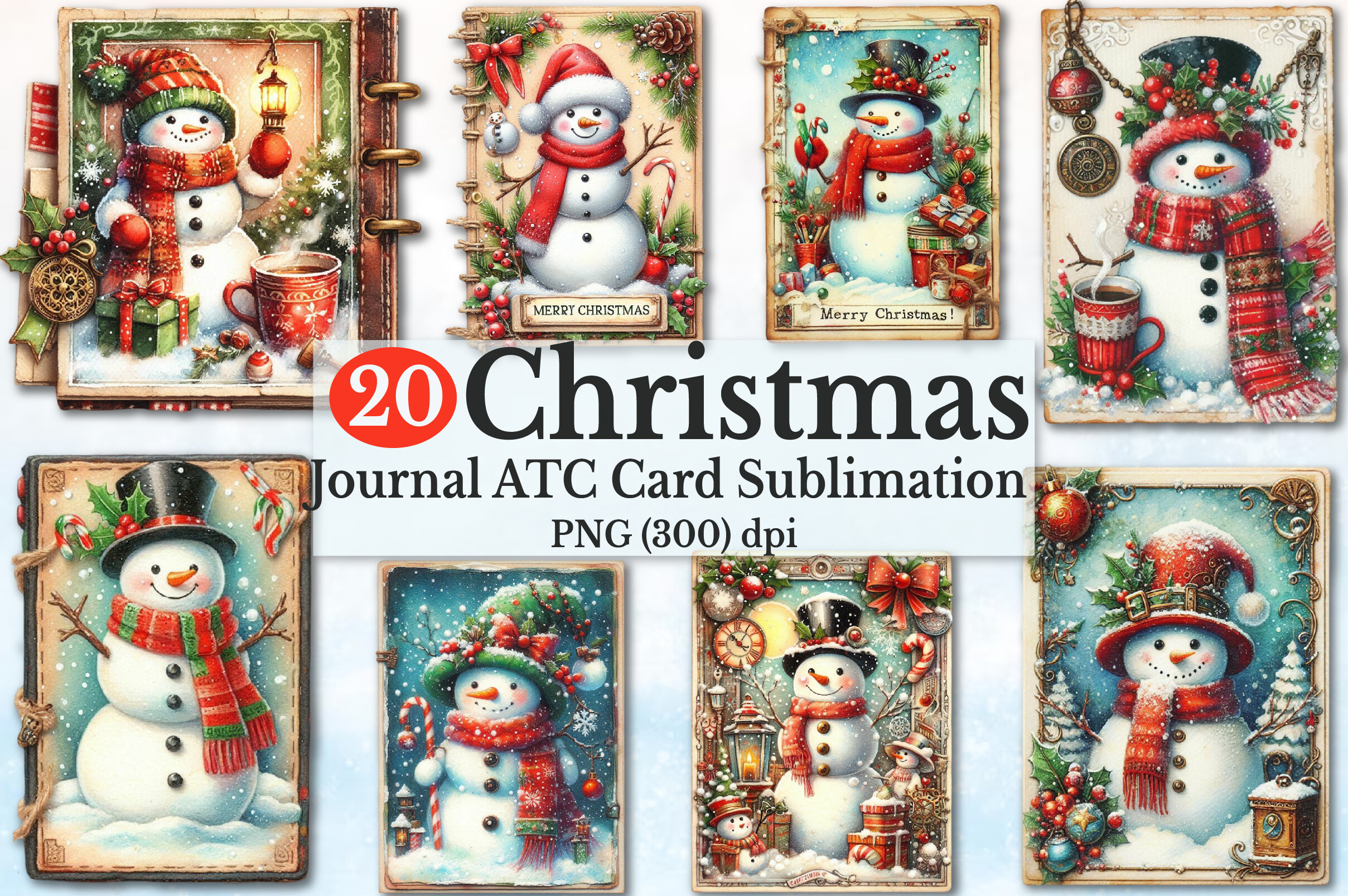 Christmas journal cards: 20 Vintage Christmas Card PNGs by Rose Art