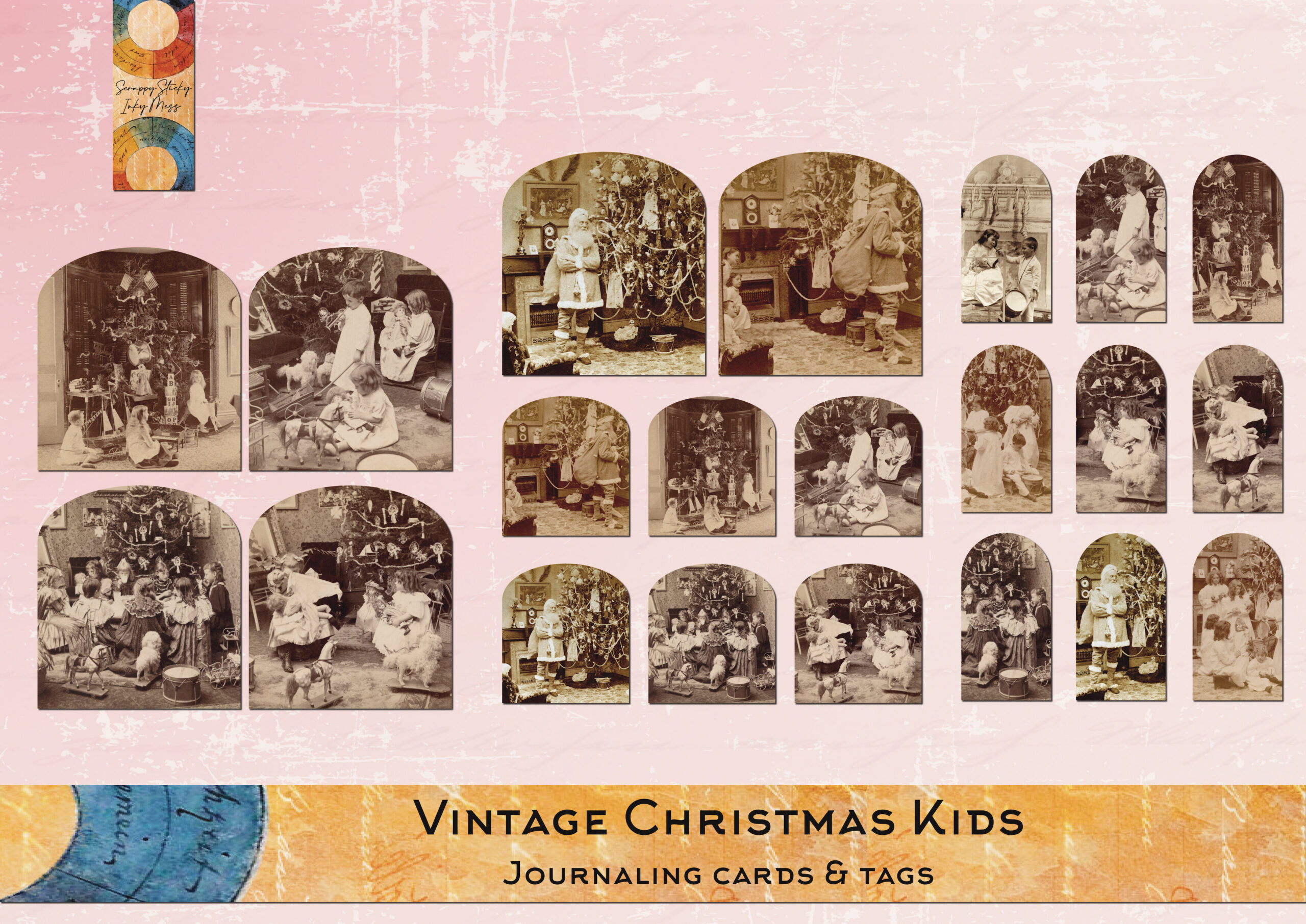 Christmas journal cards: Vintage Christmas Kids Journal Elements