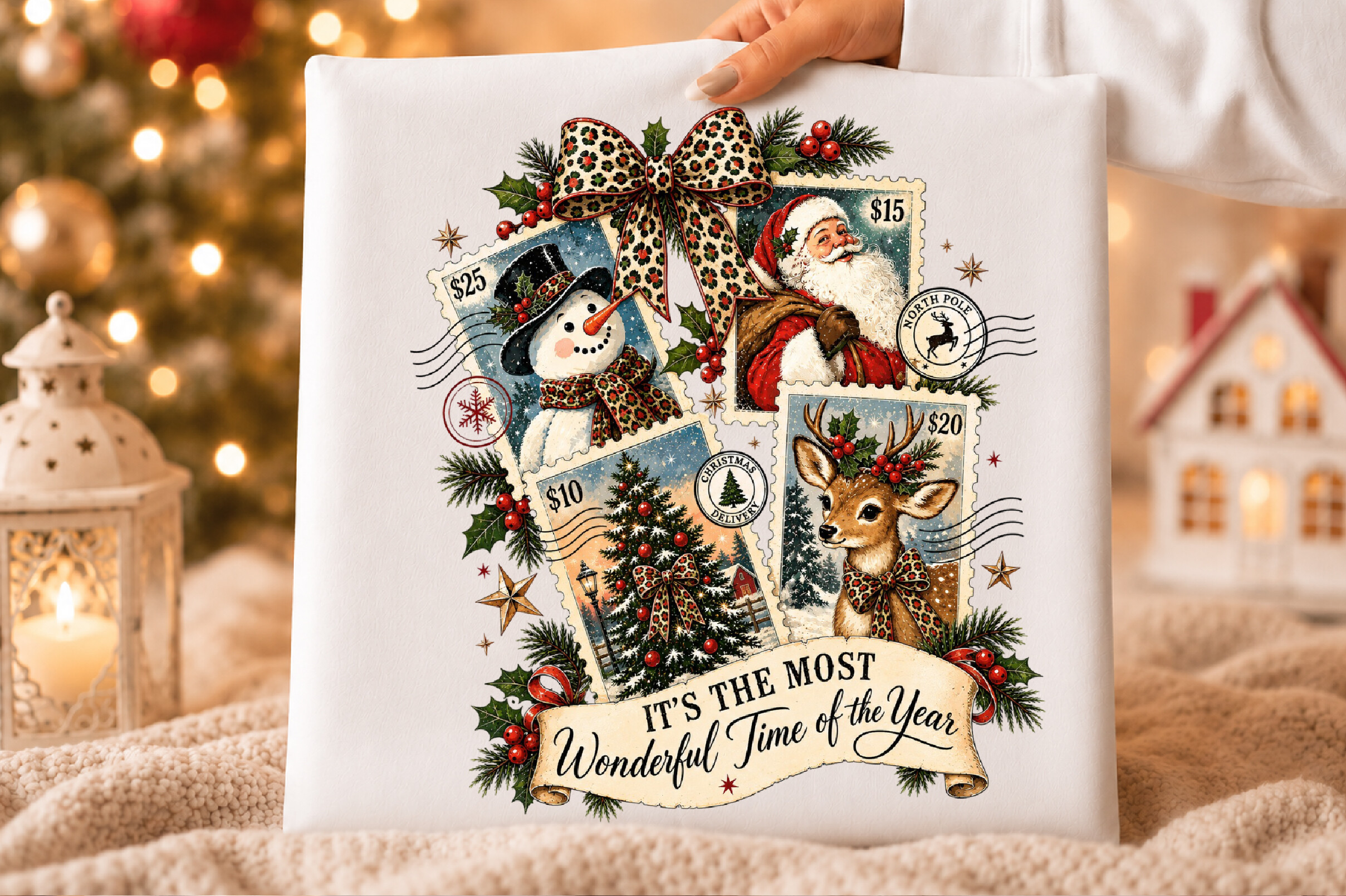 Christmas postage stickers: Vintage Santa Postage Collage by Craftoria Studio