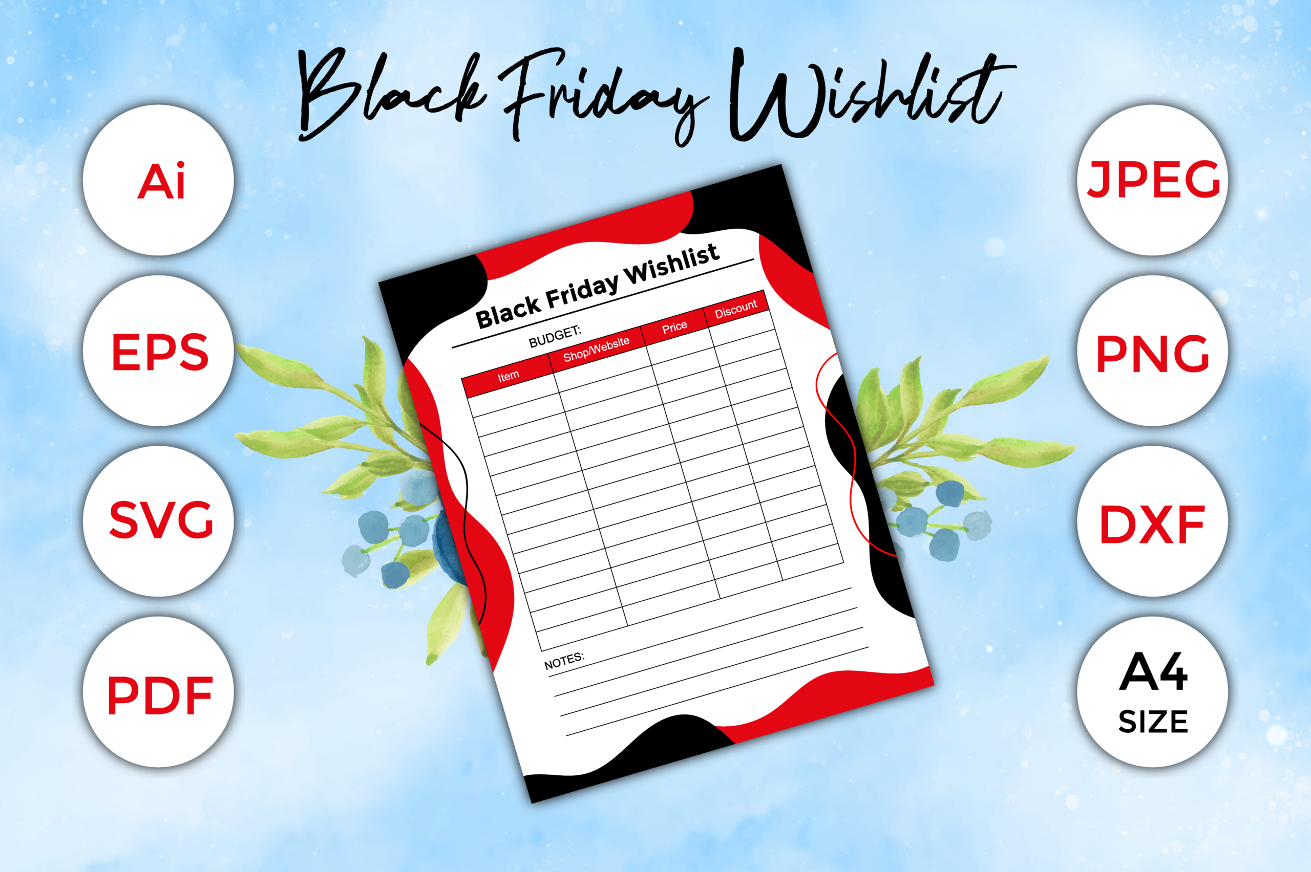 Black Friday Shopping Planner — Black Friday Wishlist Printable