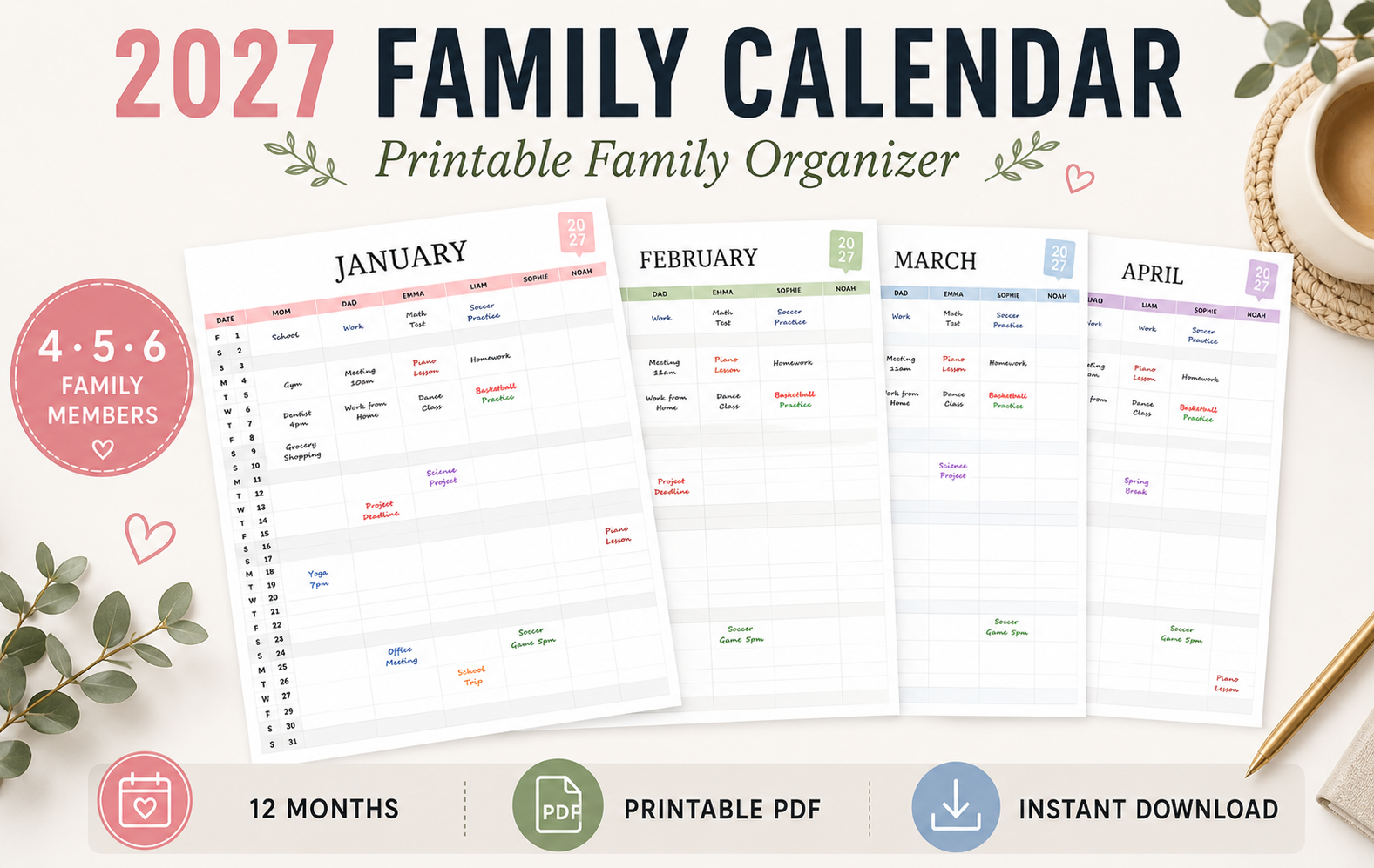 Family Planner — 2027 Family Calendar with Individual Columns