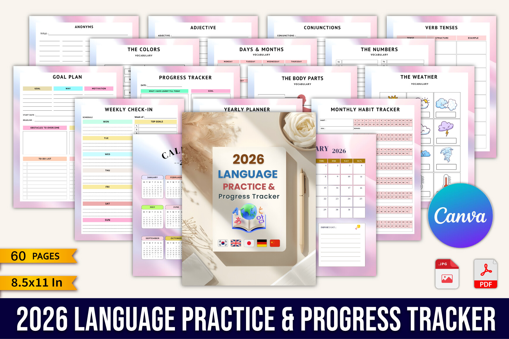 Language Learning Planner — 2026 Language Practice Progress Tracker