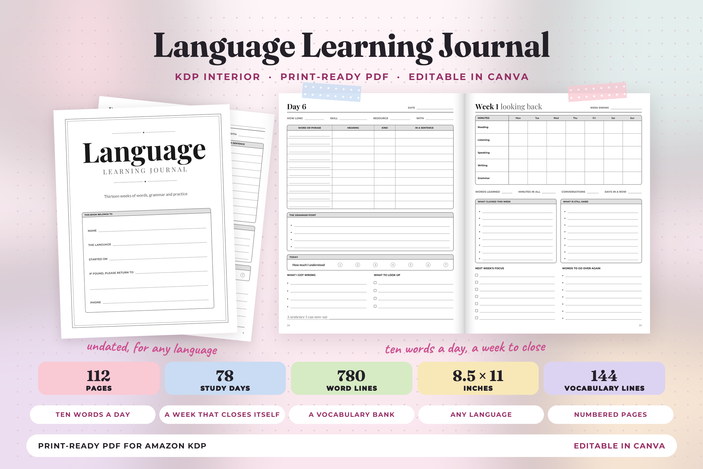 Language Learning Planner — 13-Week Language Learning Journal