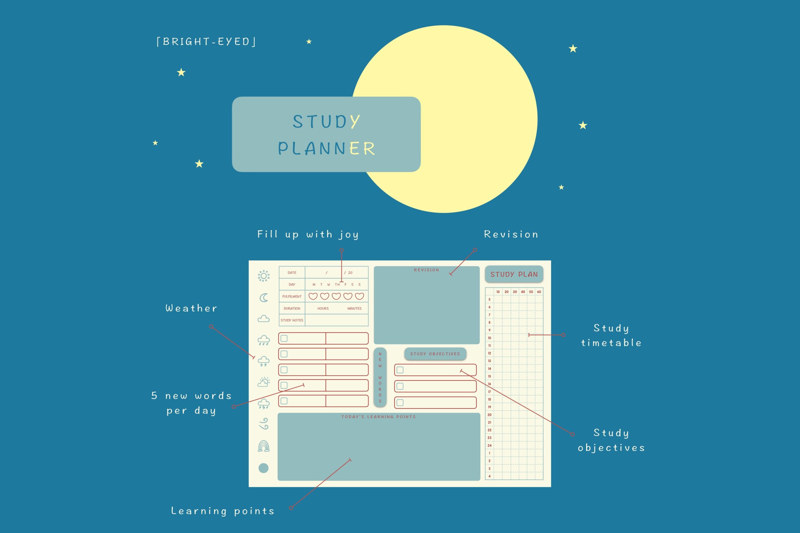 Language Learning Planner — Bright-Eyed Daily Study and Vocabulary Planner