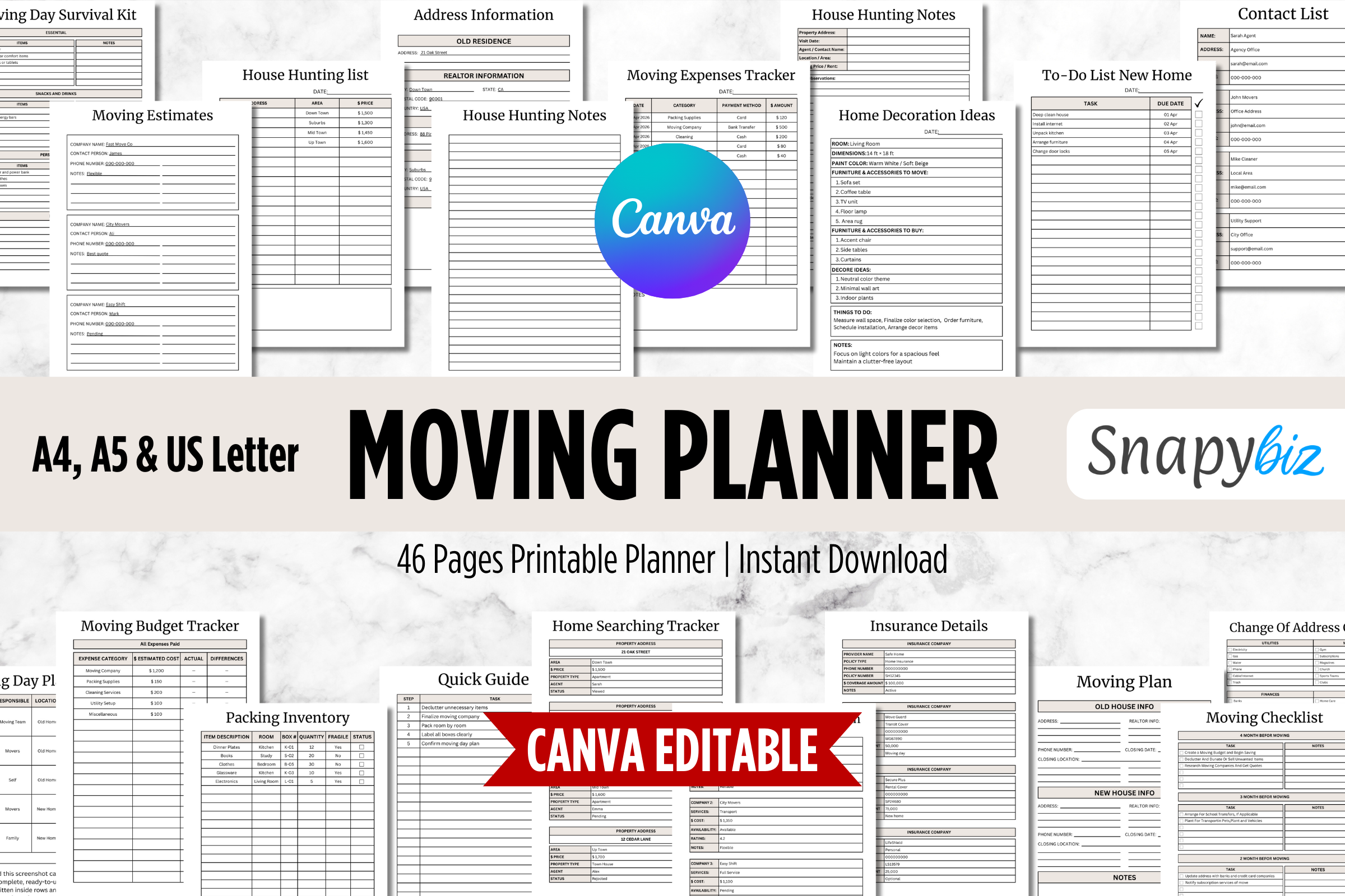Moving Planner — Canva Moving Checklist and Packing Binder