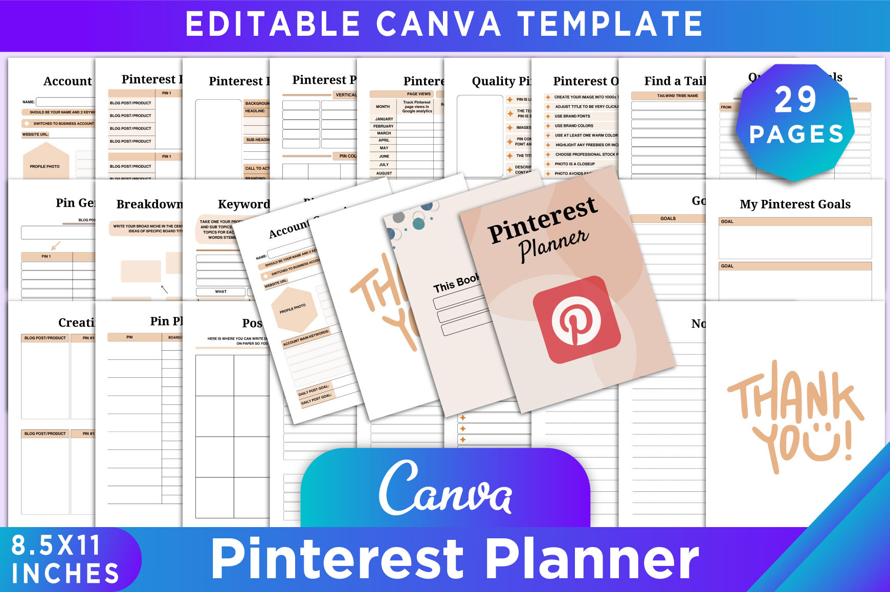 Pinterest Planner — Editable Pinterest Planner Canva Template