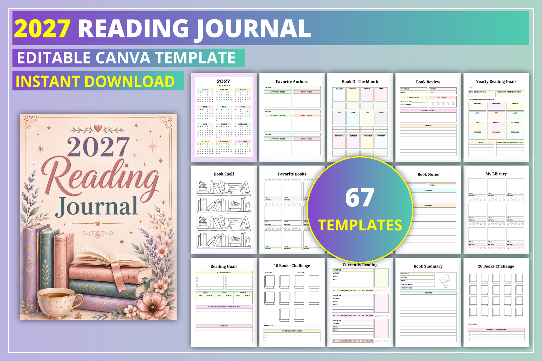 Reading Journal — Editable 2027 Reading Journal