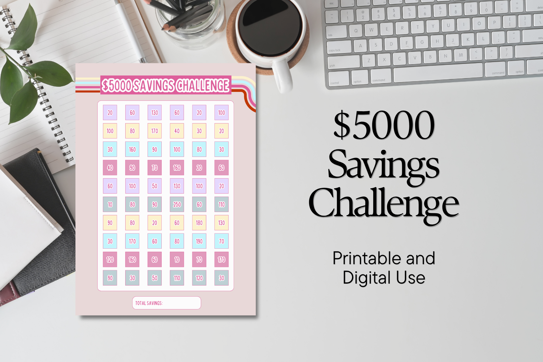 Savings Challenge Planner — Simple Savings Challenge PDF Tracker