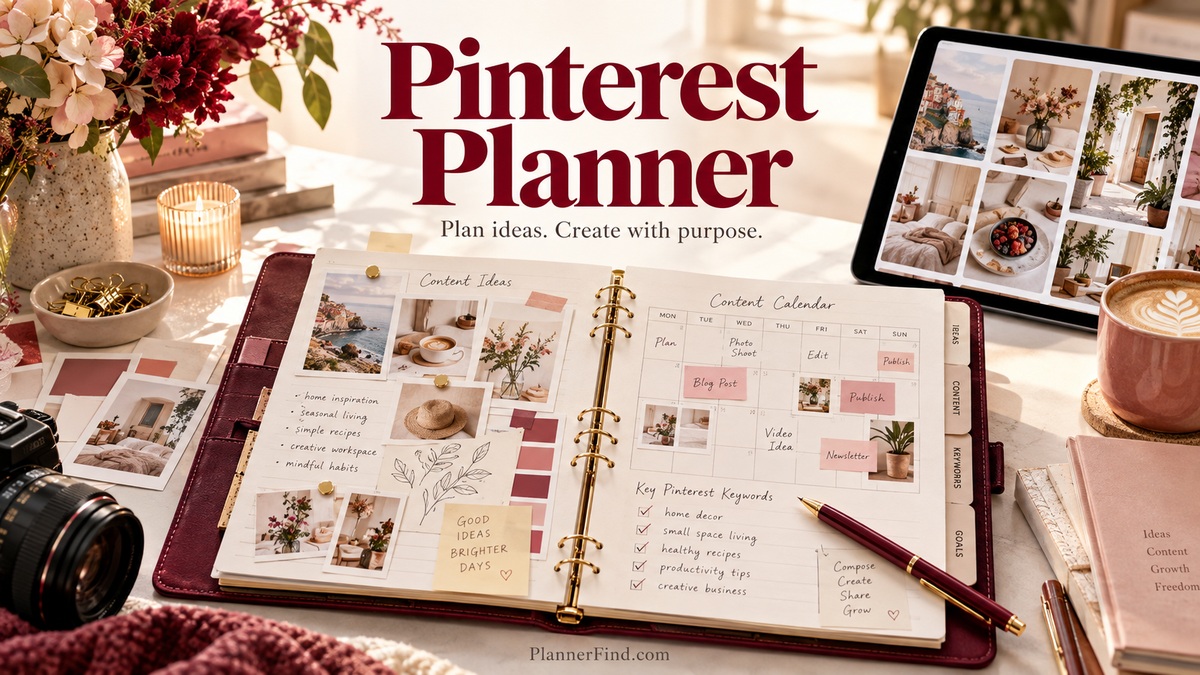 Pinterest Planner with realistic planners and themed accessories