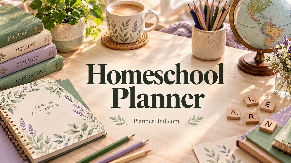 Homeschool Planner in a realistic styled planning workspace