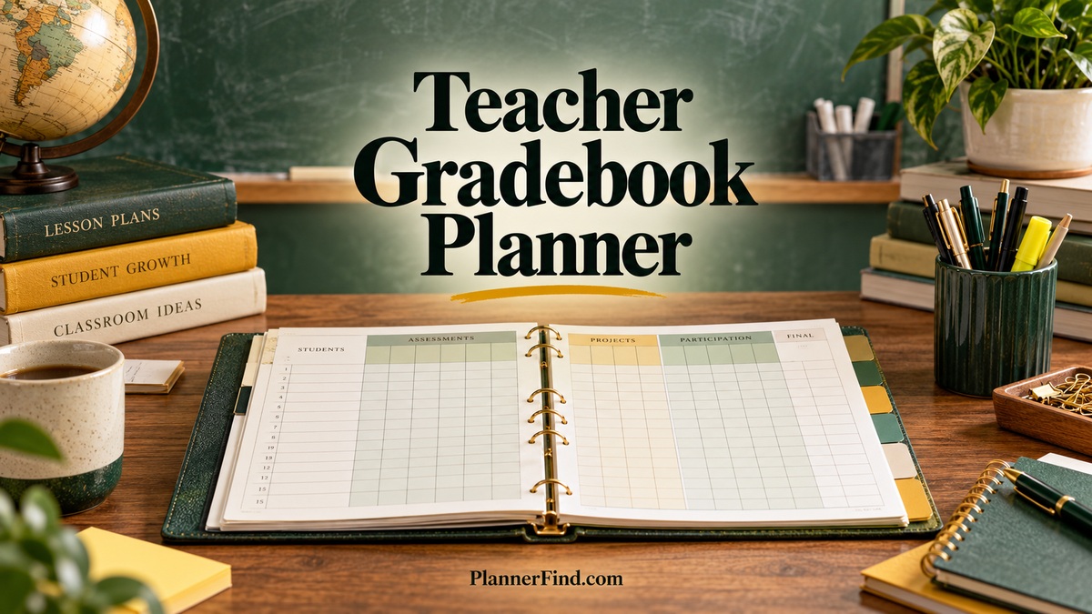 Teacher Gradebook Planner in a realistic styled planning workspace