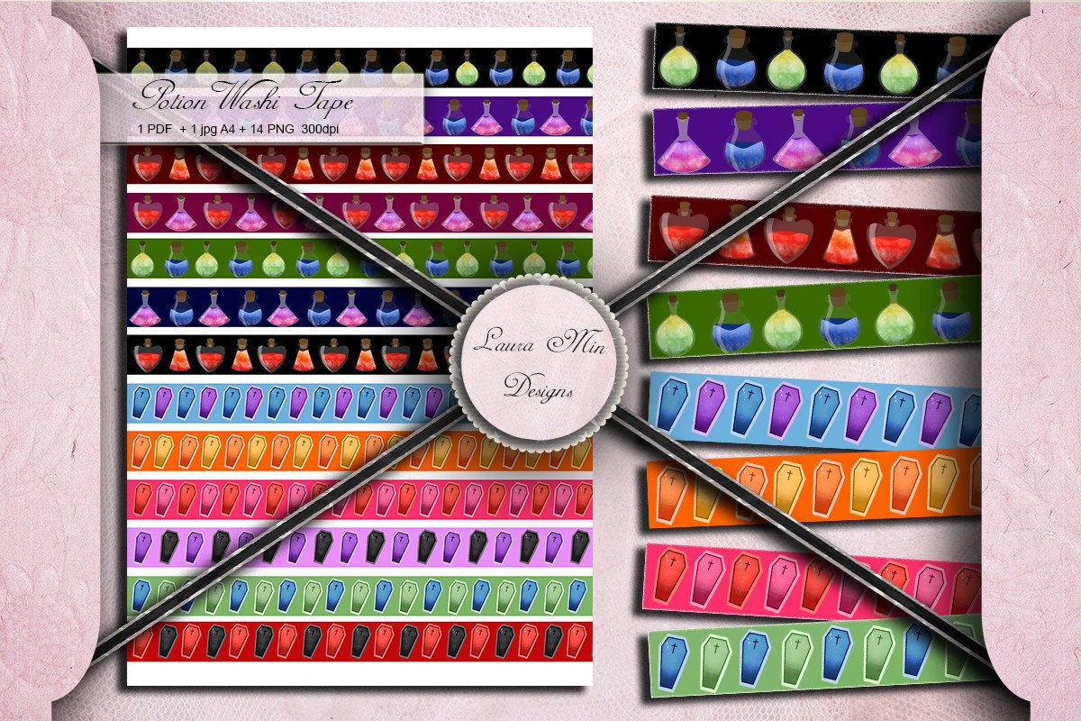 halloween washi tape: Potion Tape on an A4 Print Sheet with PNG Elements original product preview