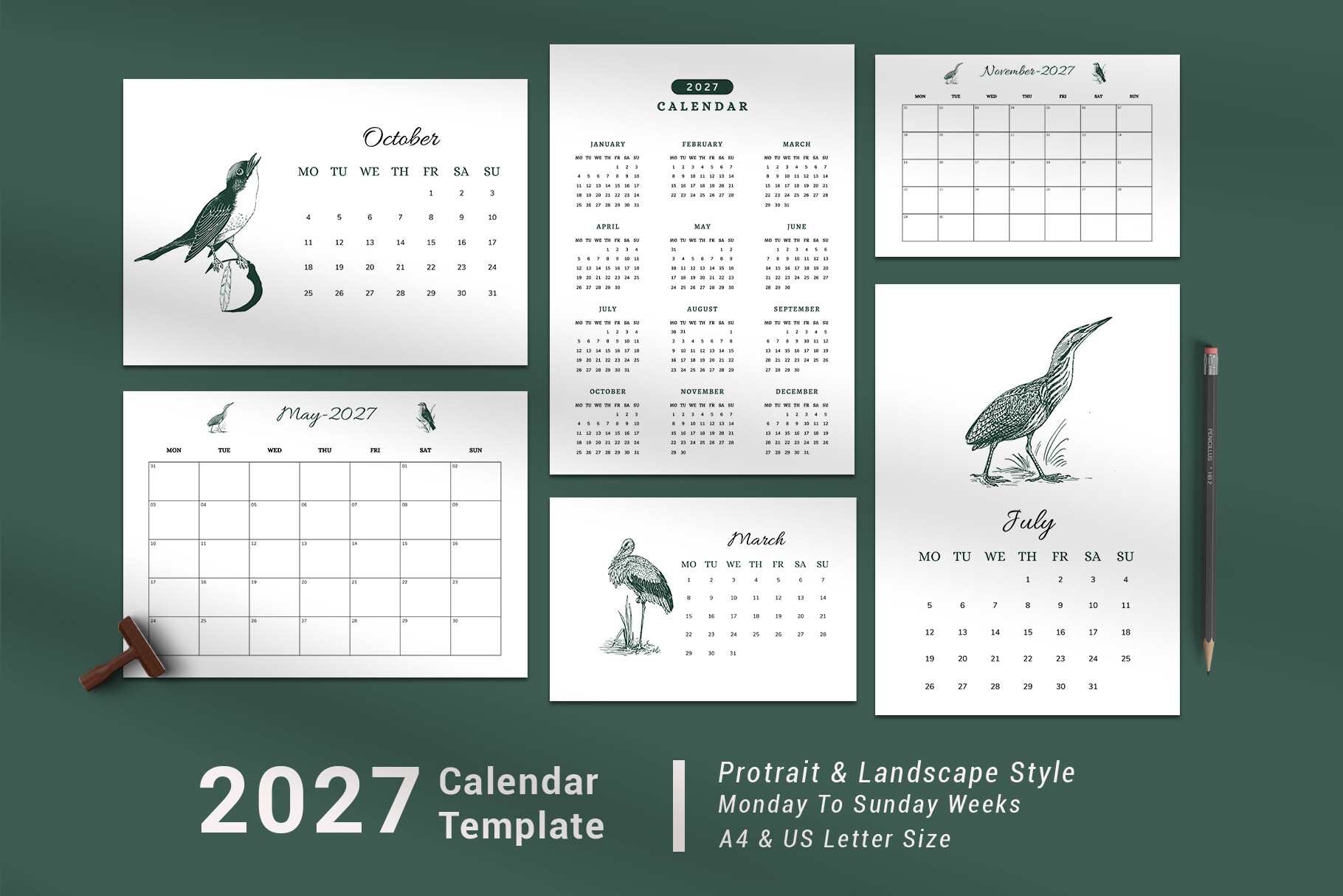 2027 Monthly Planner — 2027 Printable Calendar Bundle by Design Zone
