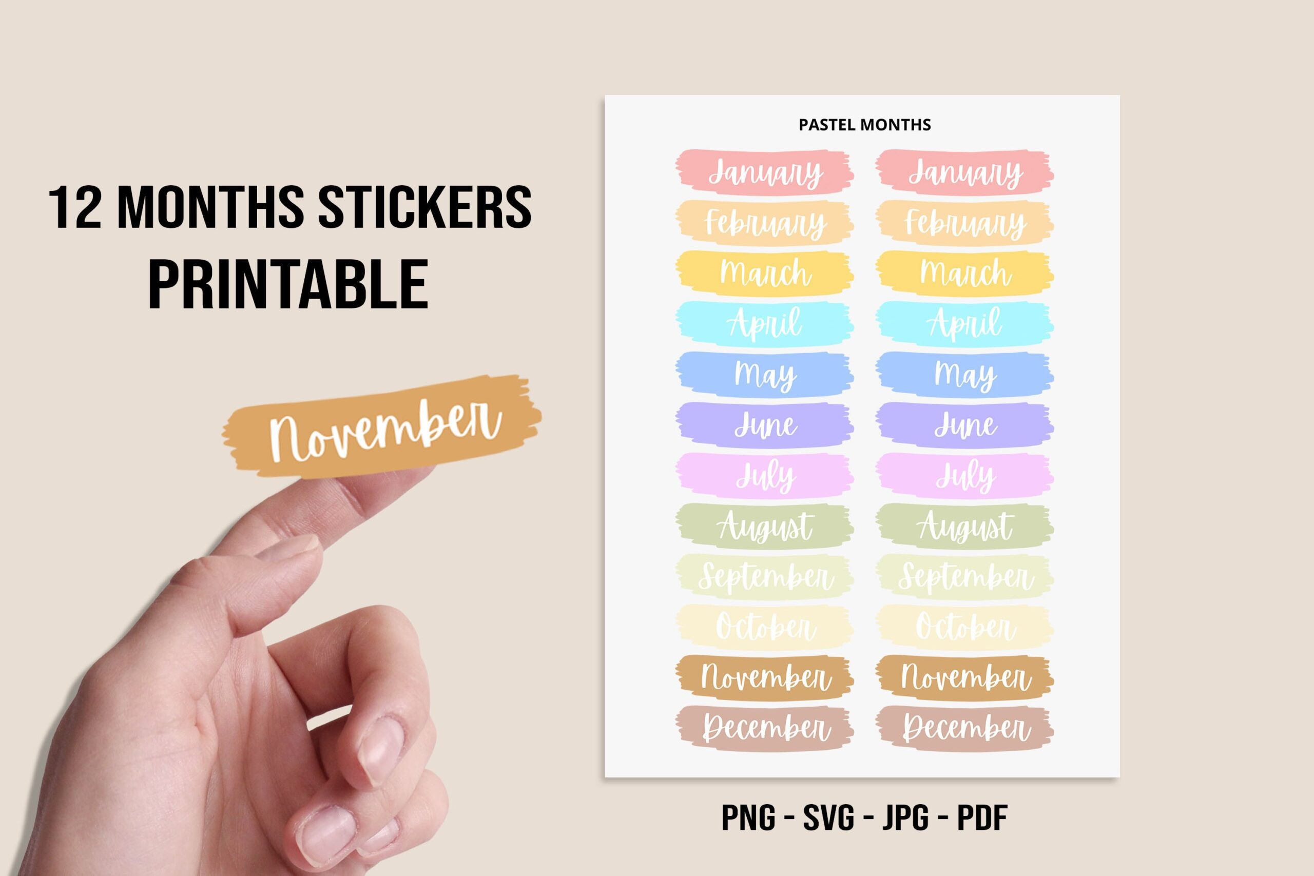 Printable Planner Stickers: 12 Months Printable Planner Labels