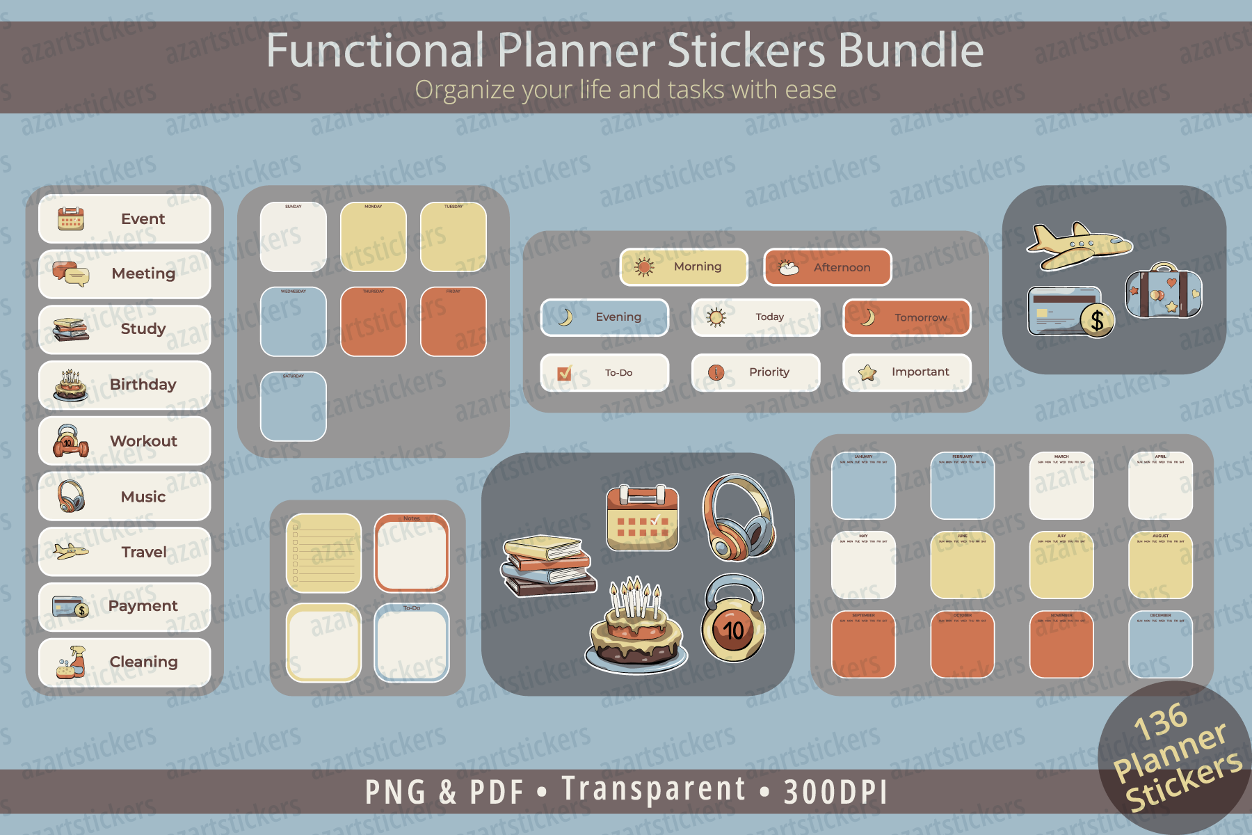 Printable Planner Stickers: Functional Planner Stickers Bundle