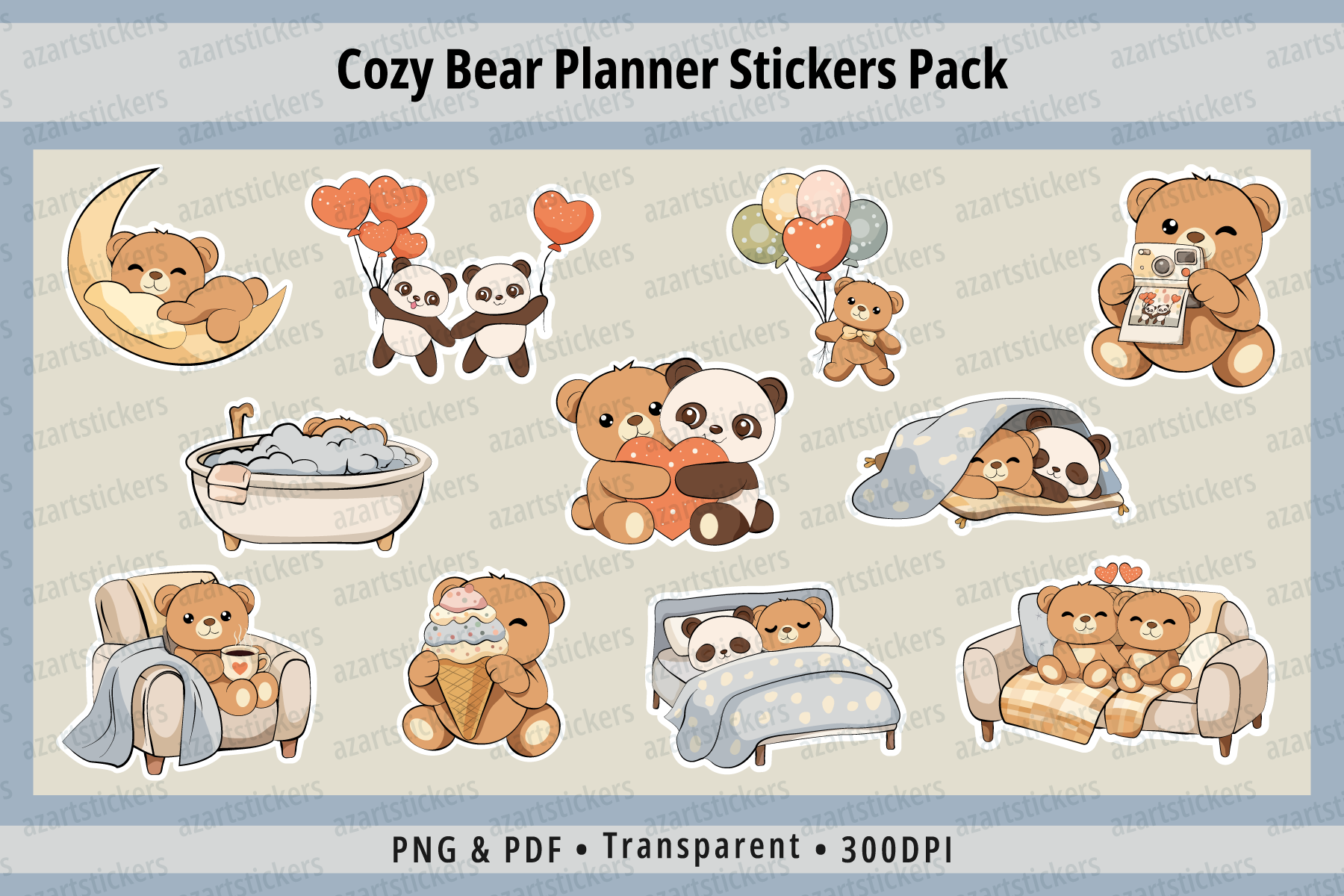 Printable Planner Stickers: Cozy Bear and Panda Planner Stickers