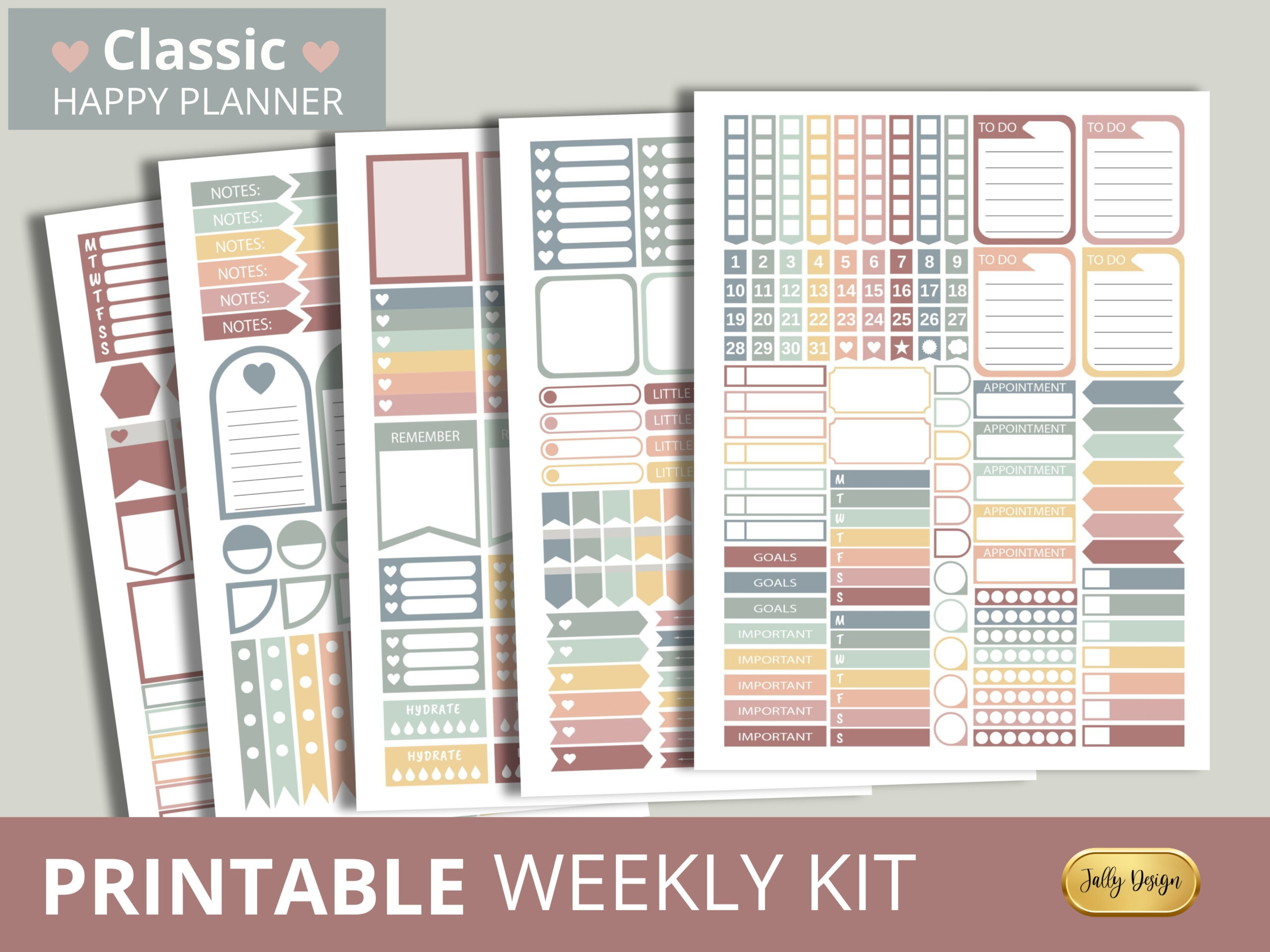 Printable Planner Stickers: Pastel Classic Happy Planner Sticker Sheets