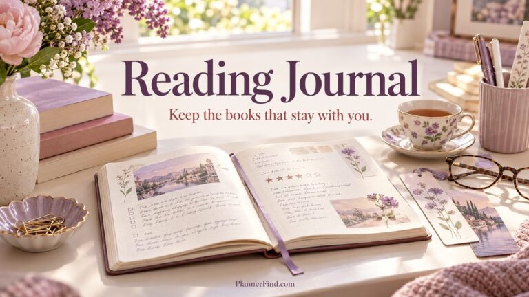 Reading Journal with realistic planners and themed accessories