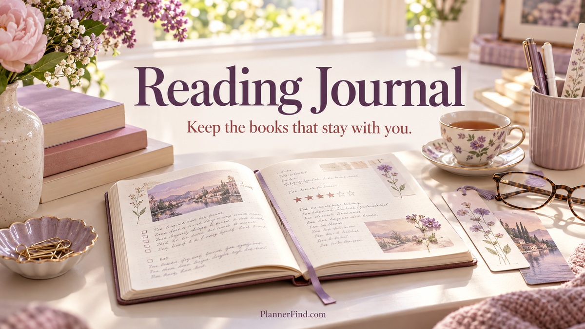 Reading Journal with realistic planners and themed accessories