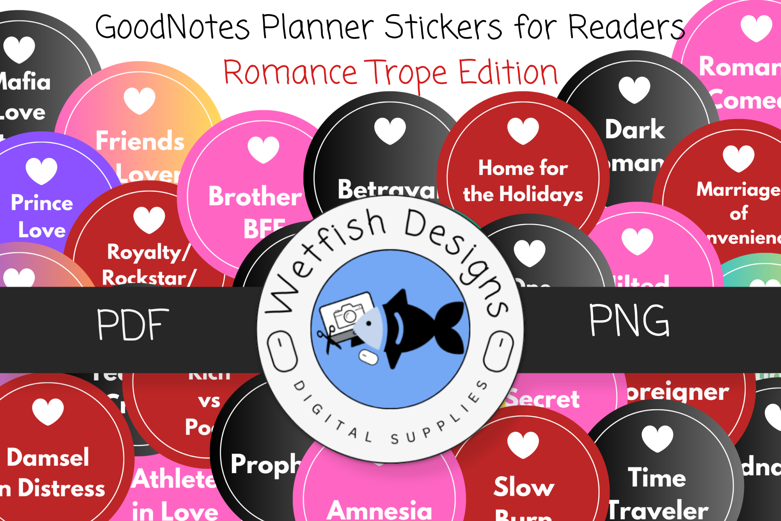 Reading Planner Stickers: Romance Trope Stickers by Wetfish Designs