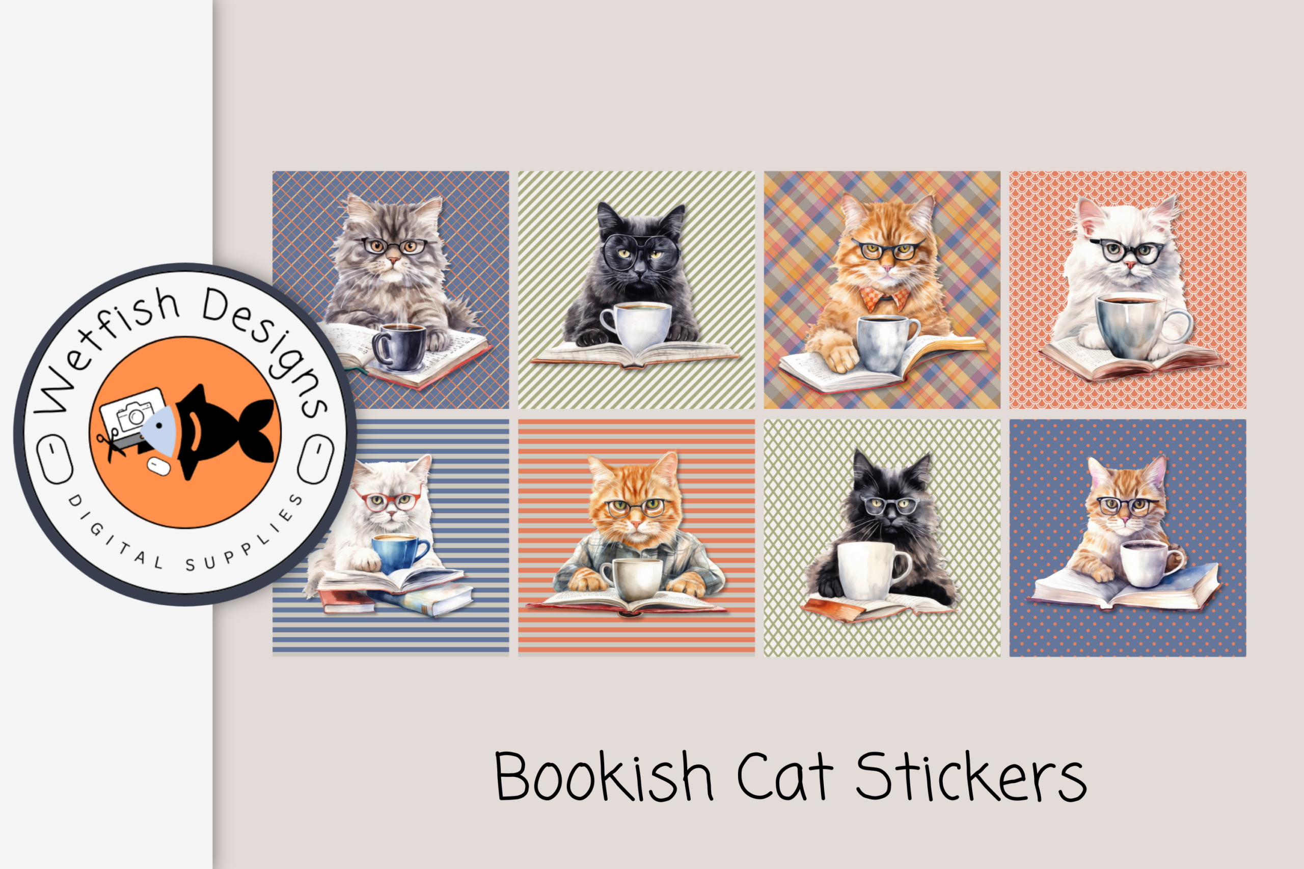 Reading Planner Stickers: Cozy Reading Cat Stickers by Wetfish Designs