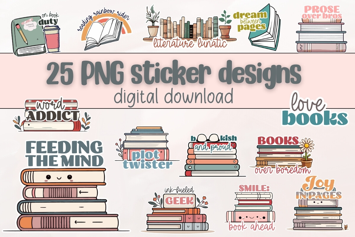 Reading Planner Stickers: Reading Journal PNG Stickers by Andelcreative