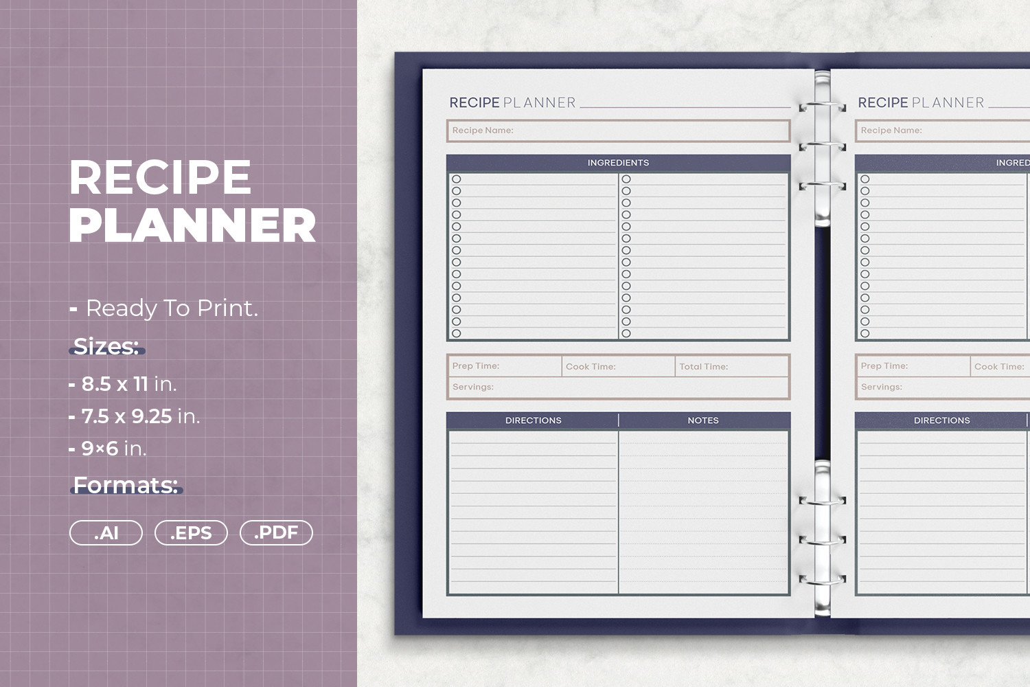 Recipe Binder: Multi-Size Recipe Planner by JUNDI