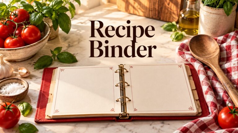 Recipe Binder cover with realistic journal and themed objects