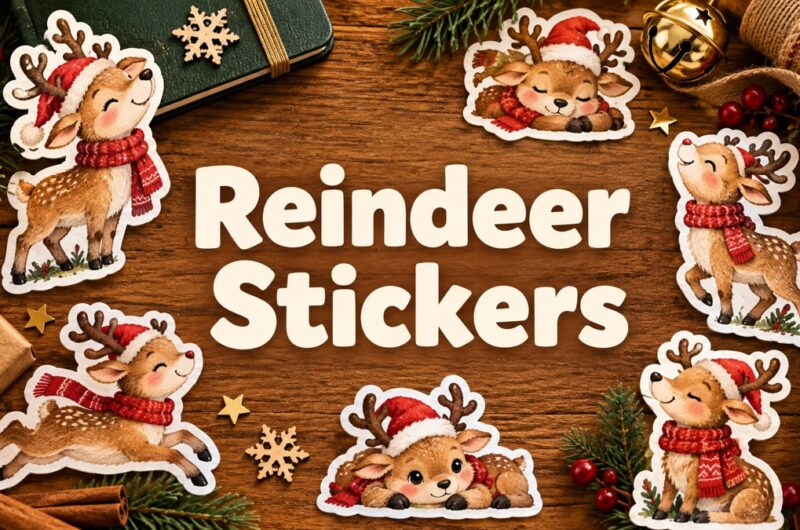 Reindeer Stickers editorial cover with centered title
