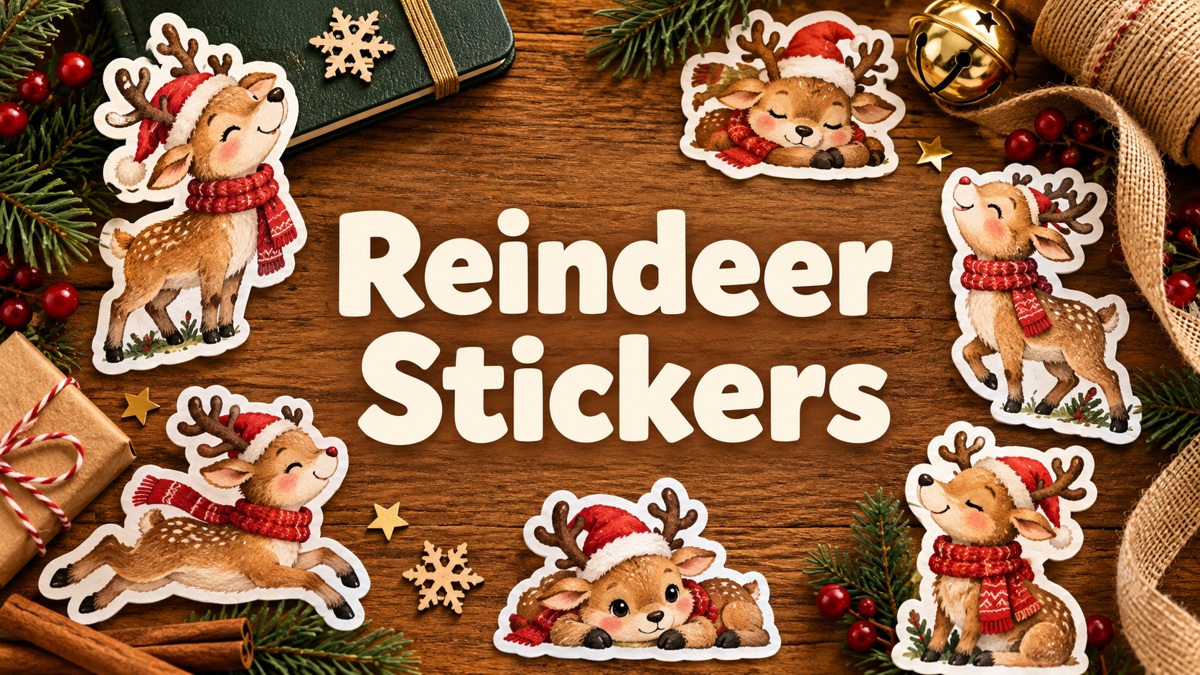 Reindeer Stickers editorial cover with centered title