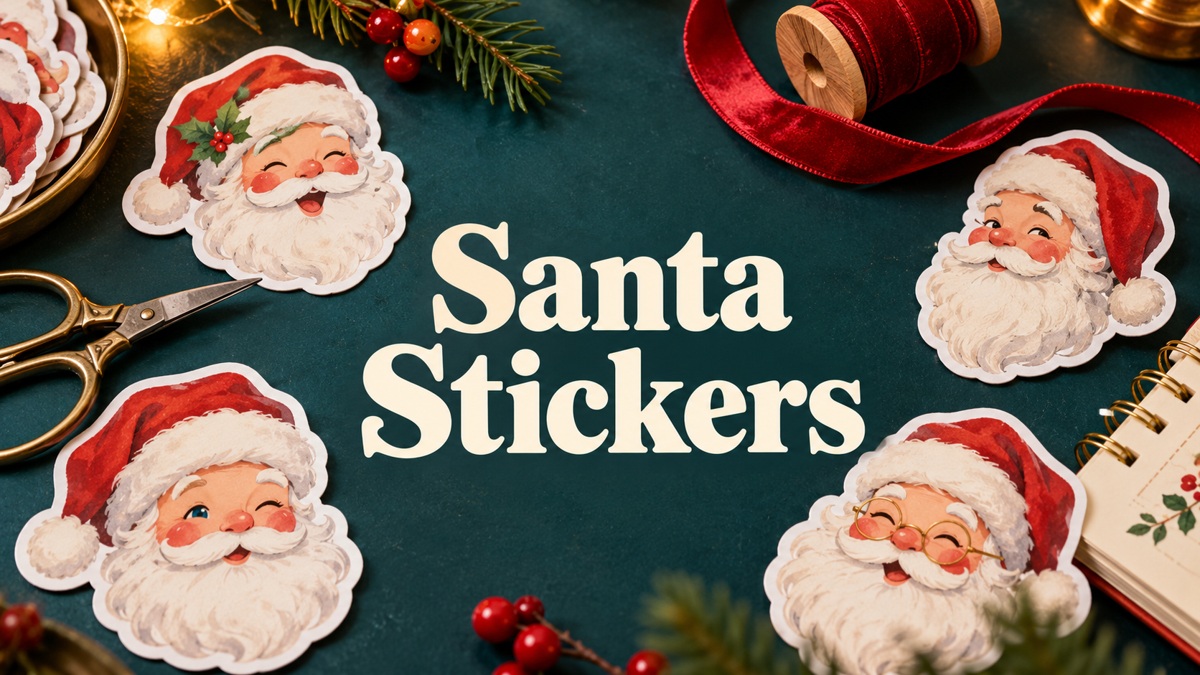 Santa Stickers editorial cover with centered title
