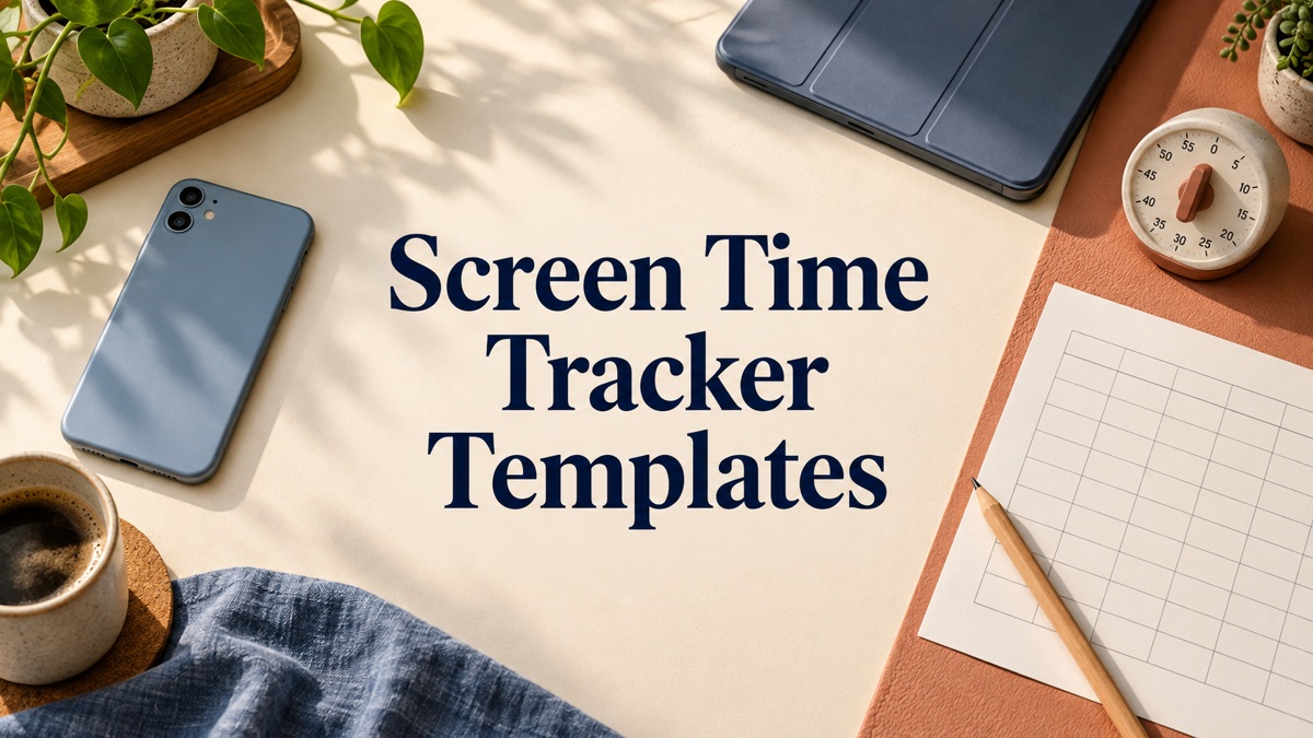 Screen Time Tracker editorial cover with centered title