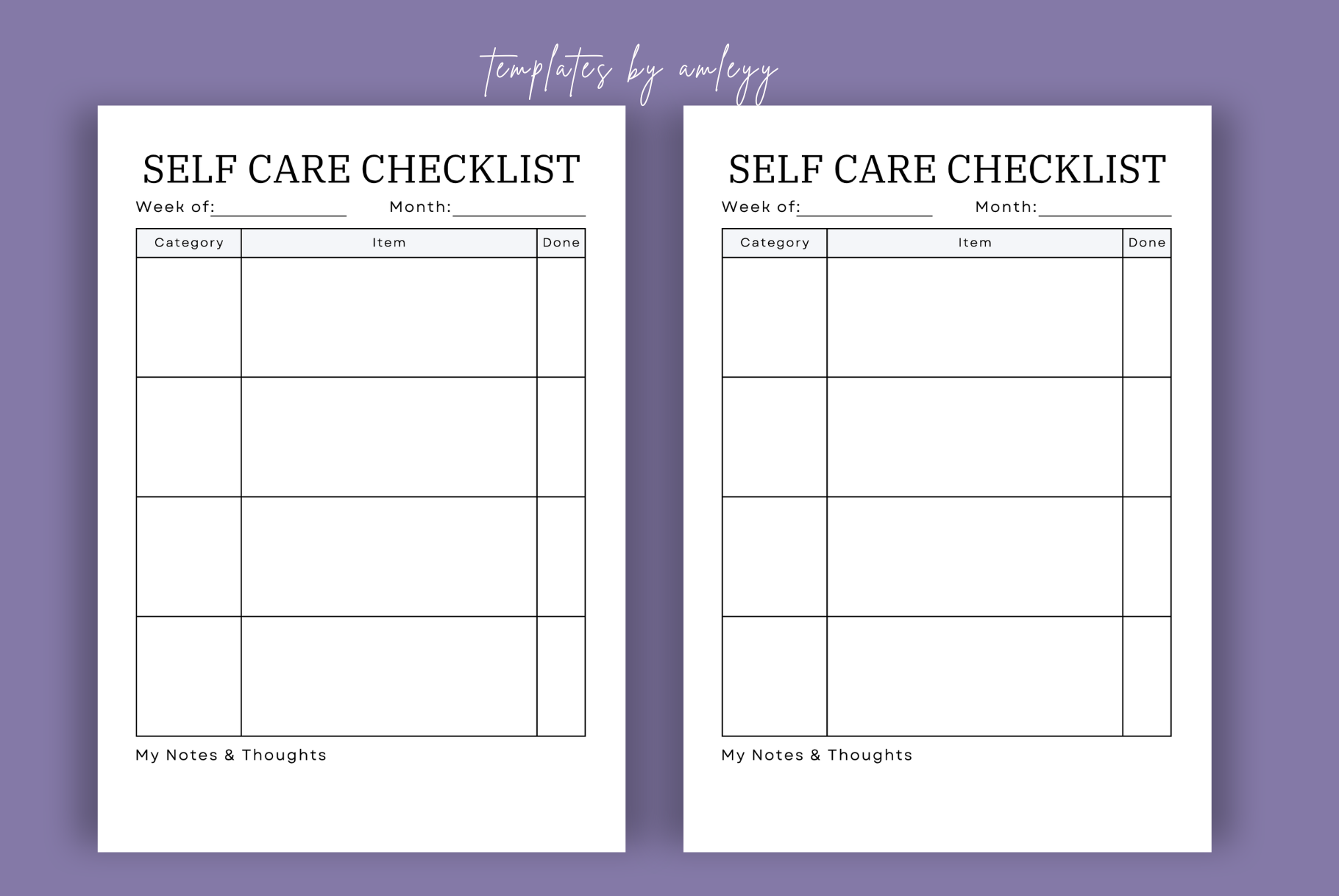 Self Care Planner — Weekly Self Care Checklist by Templates by amleyy